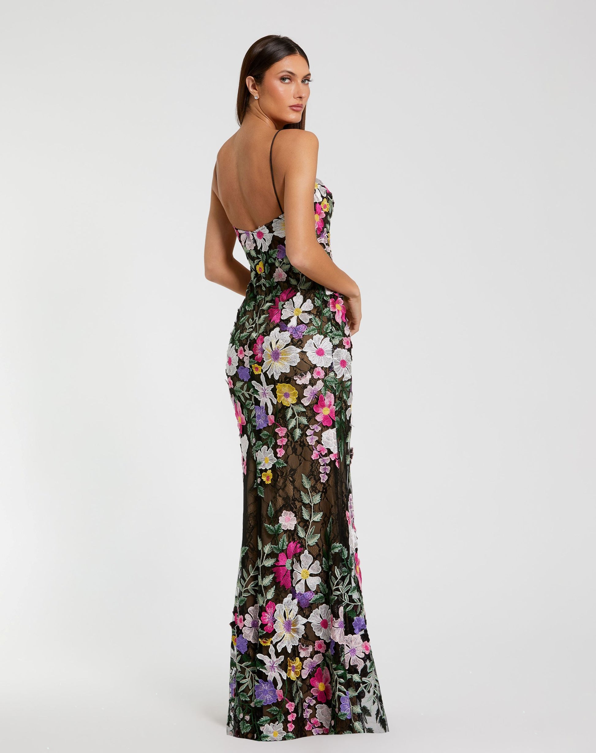 Black Floral Embroidered Sleeveless Bustier Gown - Mac Duggal