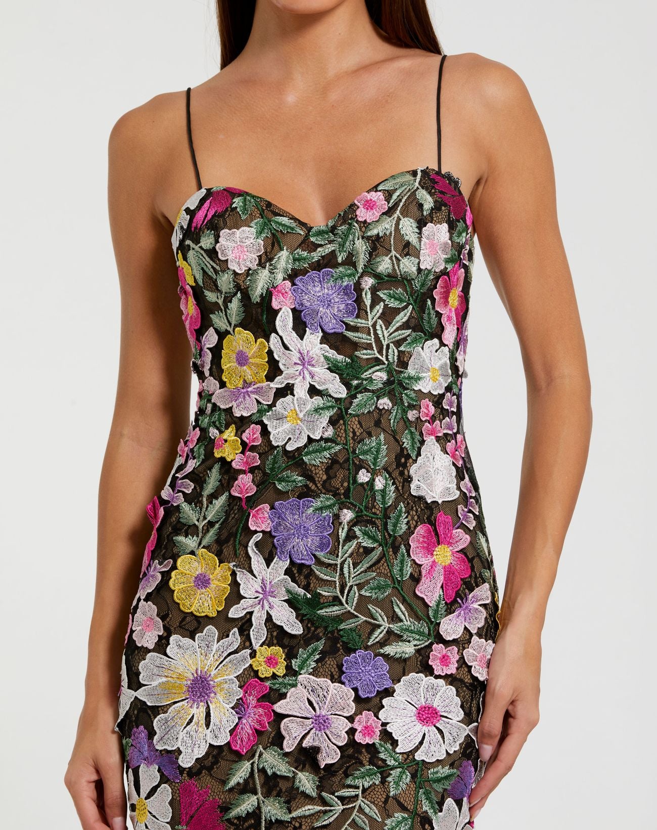 Black Floral Embroidered Sleeveless Bustier Gown - Mac Duggal