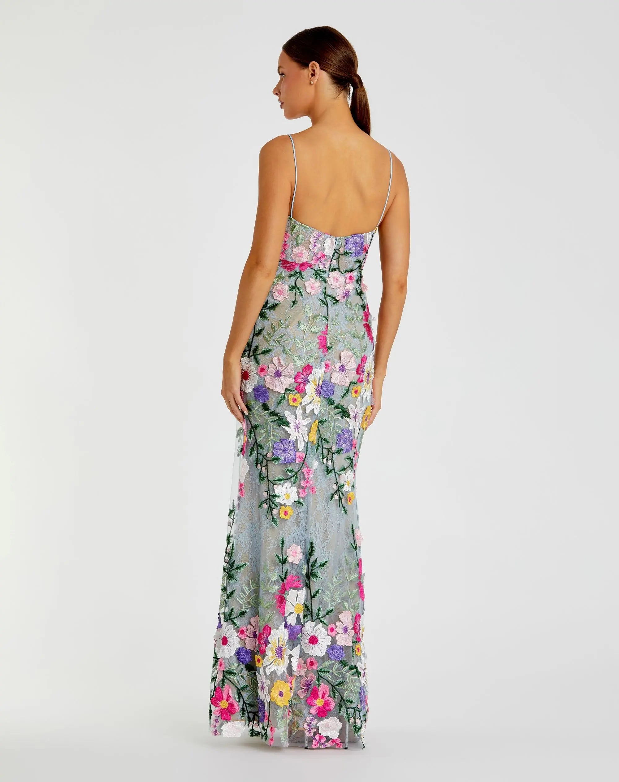 Green Floral Embroidered Sleeveless Bustier Gown - Mac Duggal