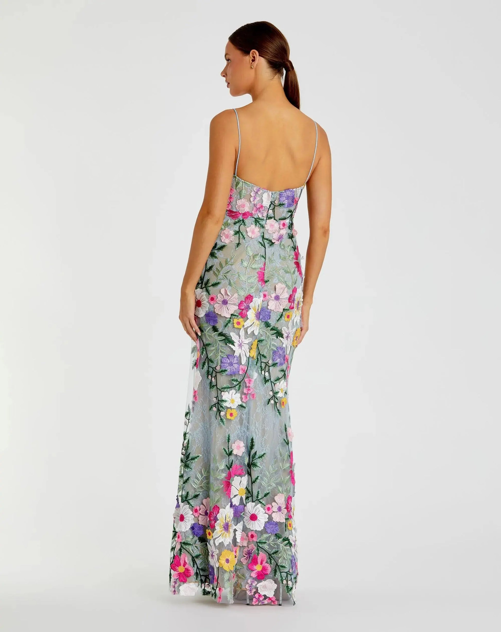 Petite Green Floral Embroidered Sleeveless Bustier Gown - Mac Duggal
