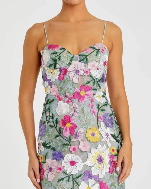 Petite Green Floral Embroidered Sleeveless Bustier Gown - Mac Duggal