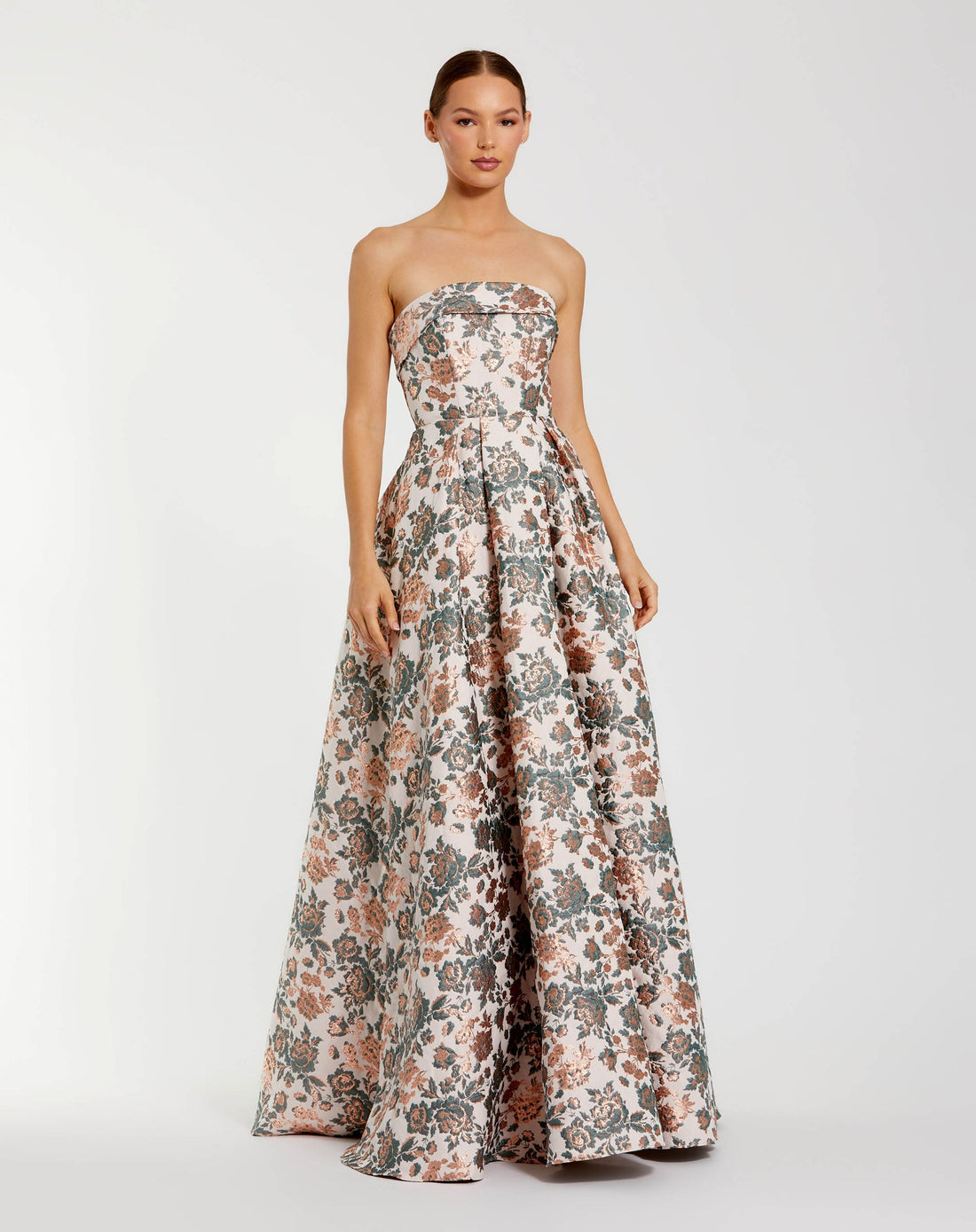 Multicolor Strapless Floral Brocade Ball Gown - Mac Duggal