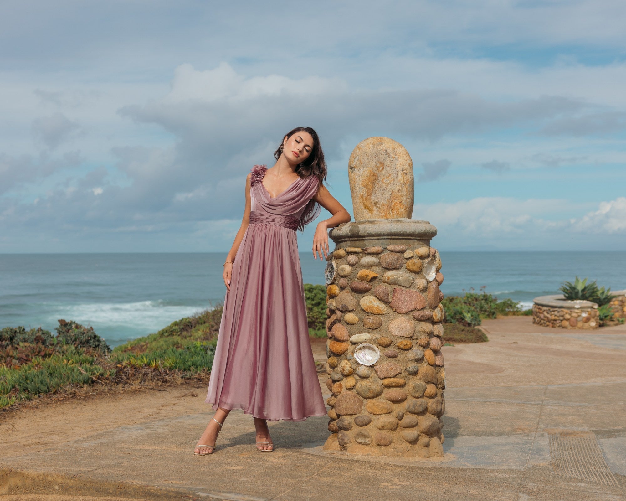 Beaded Cuff Drop Shoulder Faux Wrap Dress – Mac Duggal