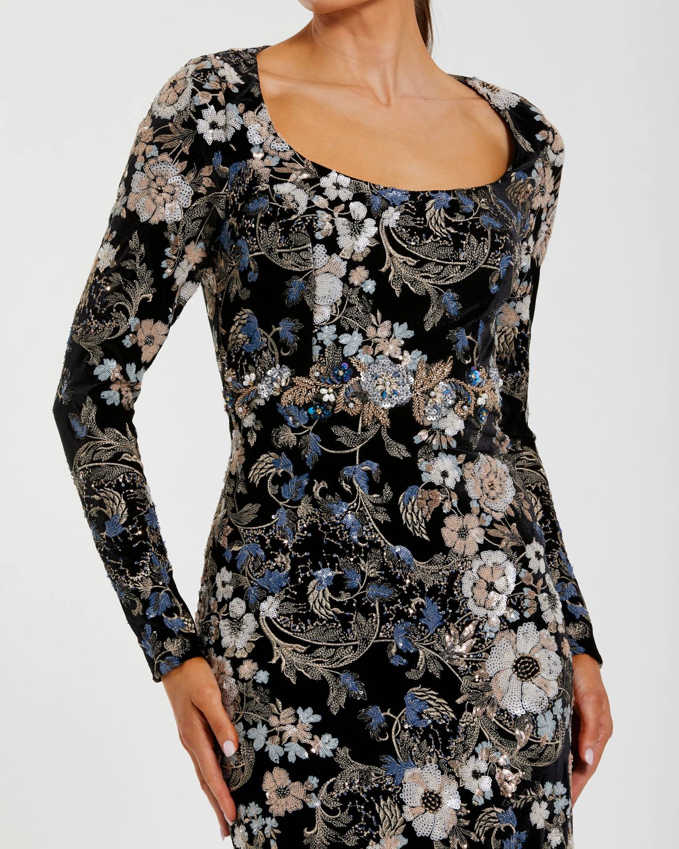 Mac Duggal Women's Embroidered Velvet Long-Sleeve Gown - Black Multi - Size 18