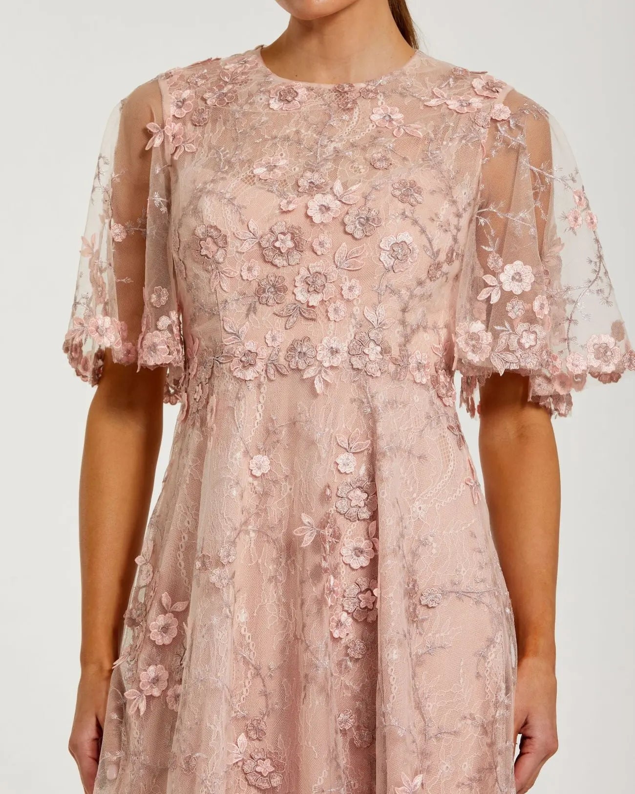 Mac Duggal Women's Flutter Sleeve Embroidered Midi Dress - Blush Mac Duggal Women's Flutter Sleeve Embroidered Midi Dress - Blush