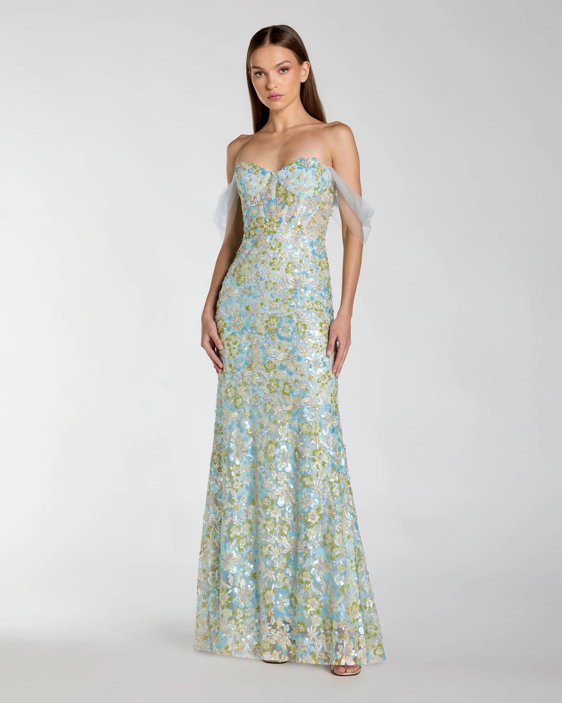 Blue Embellished Sweetheart Corset Trumpet Gown