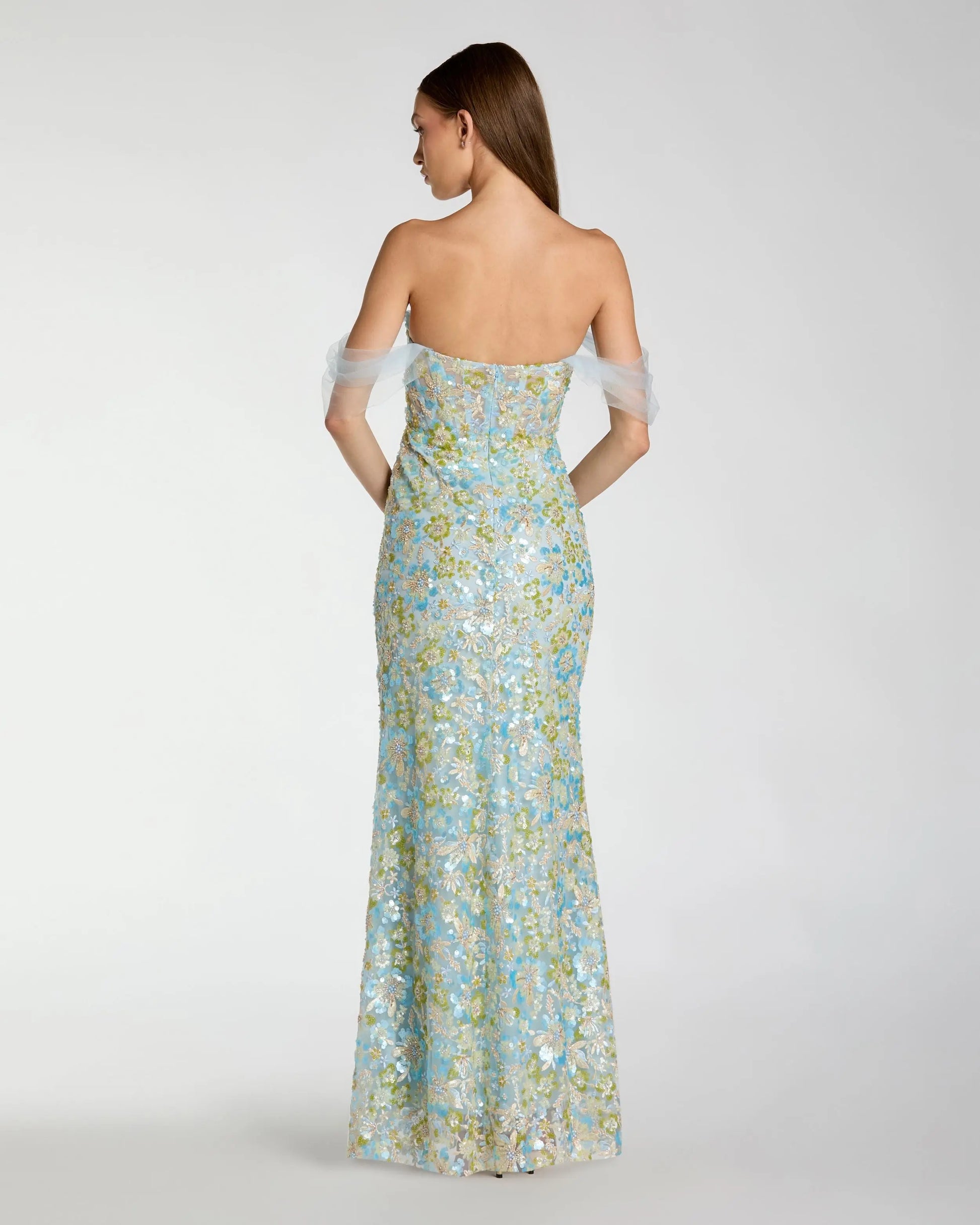 mac duggal prom dresses Blue Embellished Sweetheart Corset Trumpet Gown