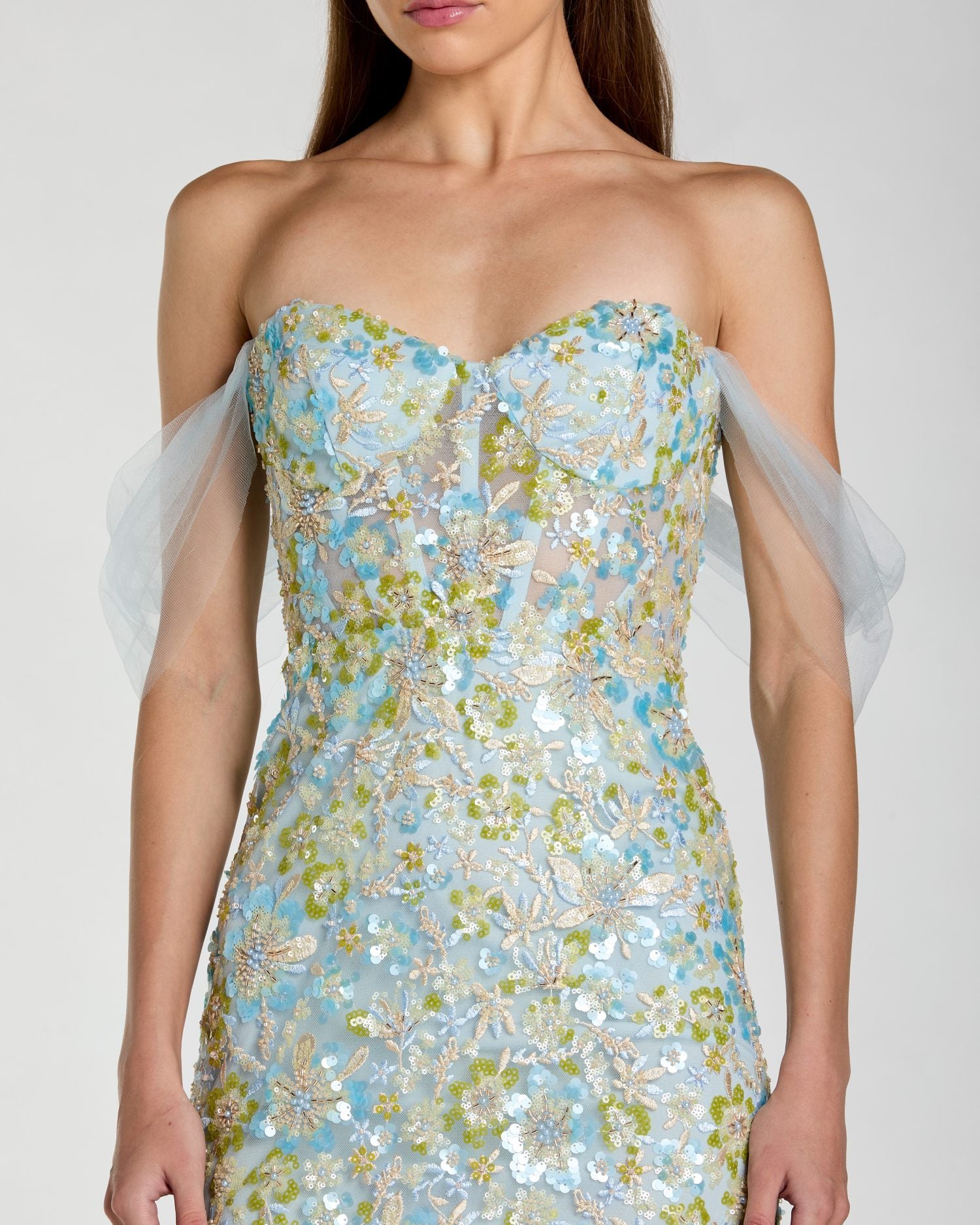 Blue Embellished Sweetheart Corset Trumpet Gown Mac Duggal