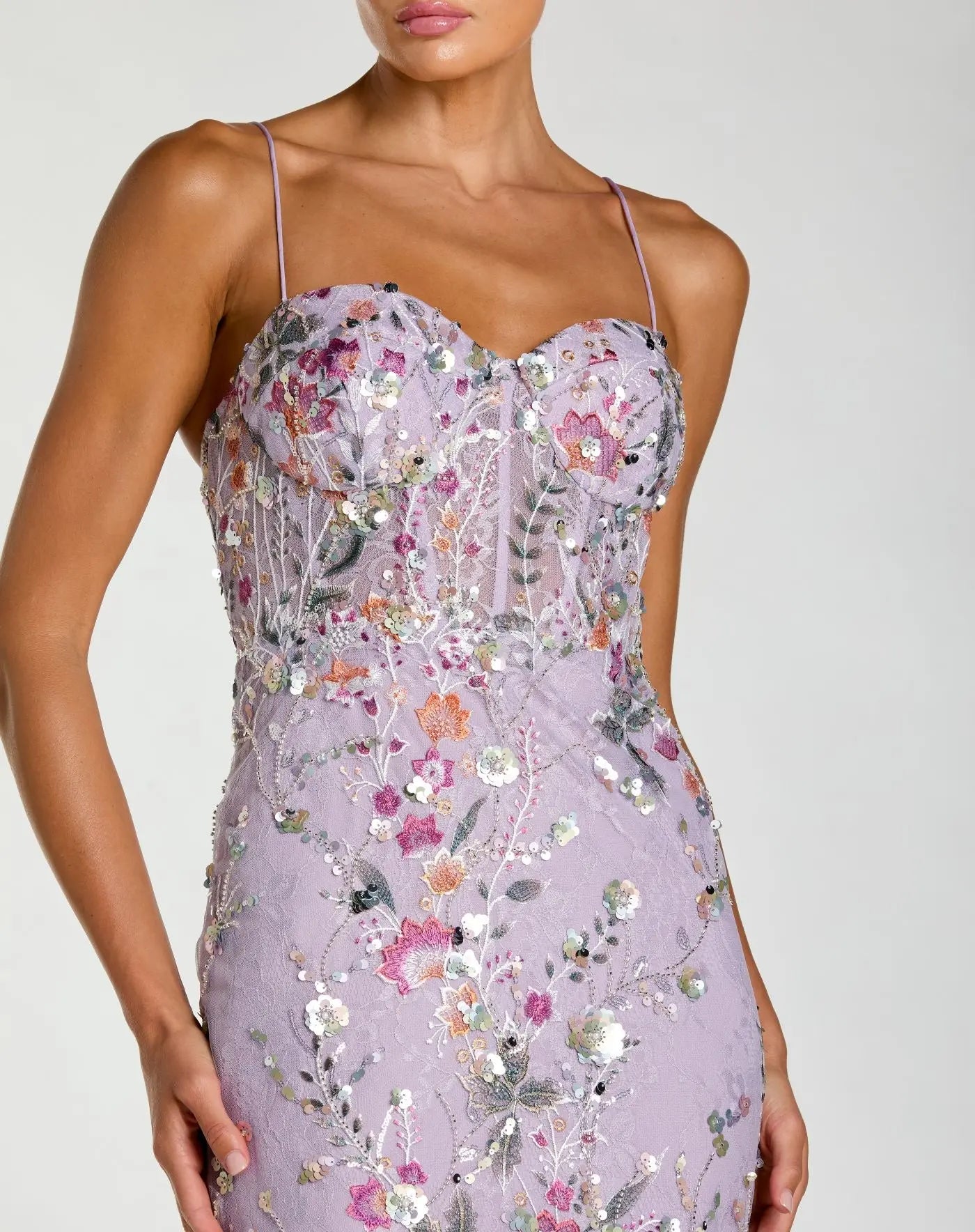Purple Spaghetti Strap Floral Embroidered Trumpet Gown | Mac Duggal Purple Spaghetti Strap Floral Embroidered Trumpet Gown | Mac Duggal