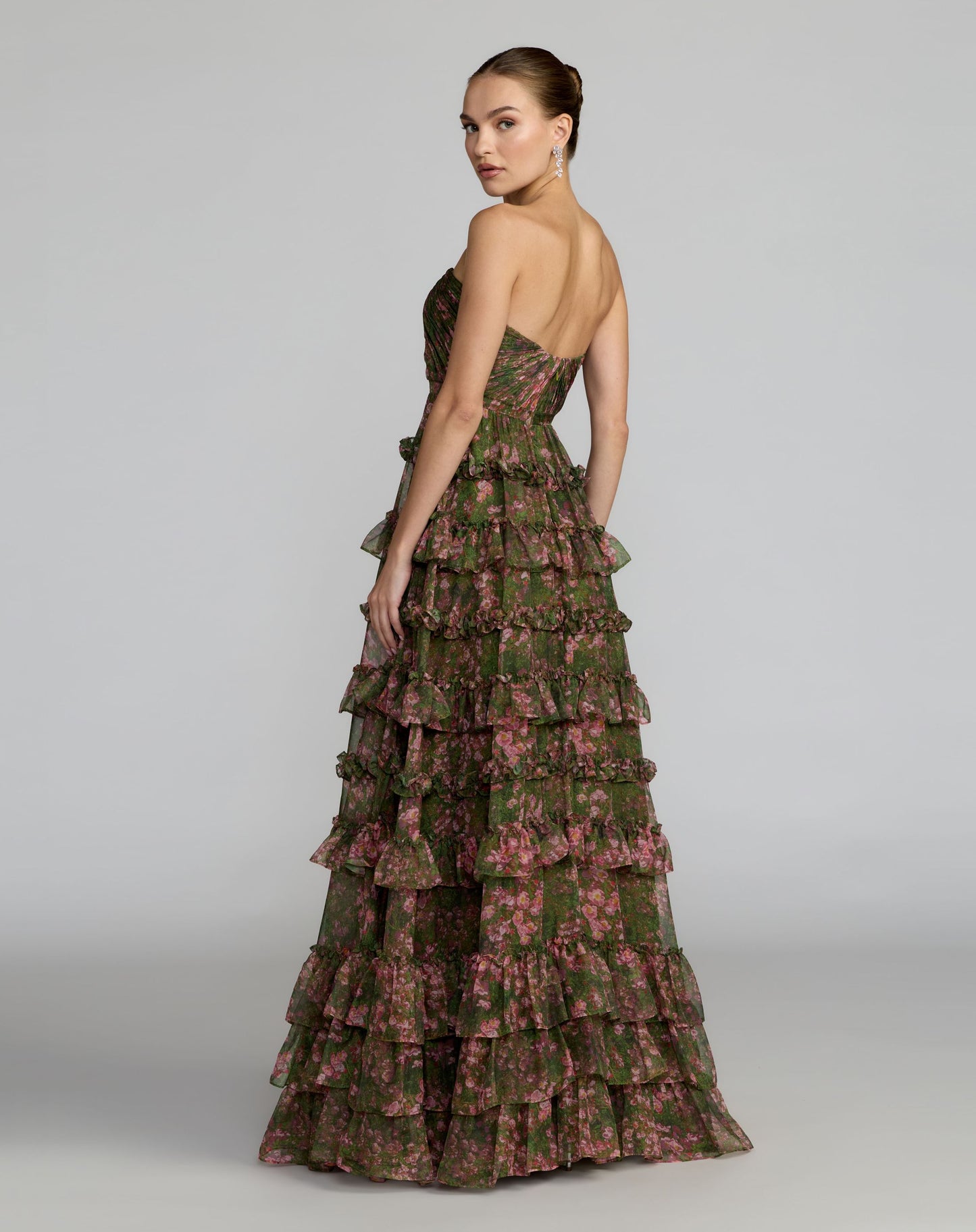 Green Strapless Floral Ruffle Ballgown - Ieena for Mac Duggal