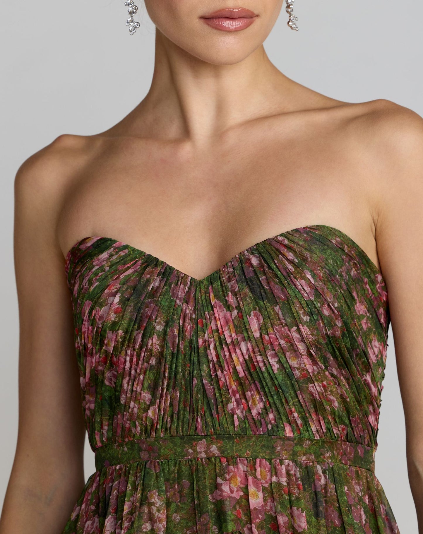 Green Strapless Floral Ruffle Ballgown - Ieena for Mac Duggal