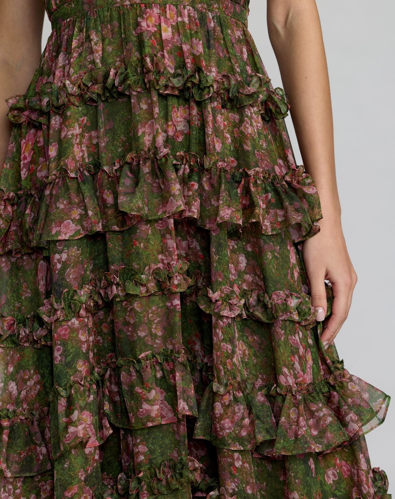 Green Strapless Floral Ruffle Ballgown - Ieena for Mac Duggal