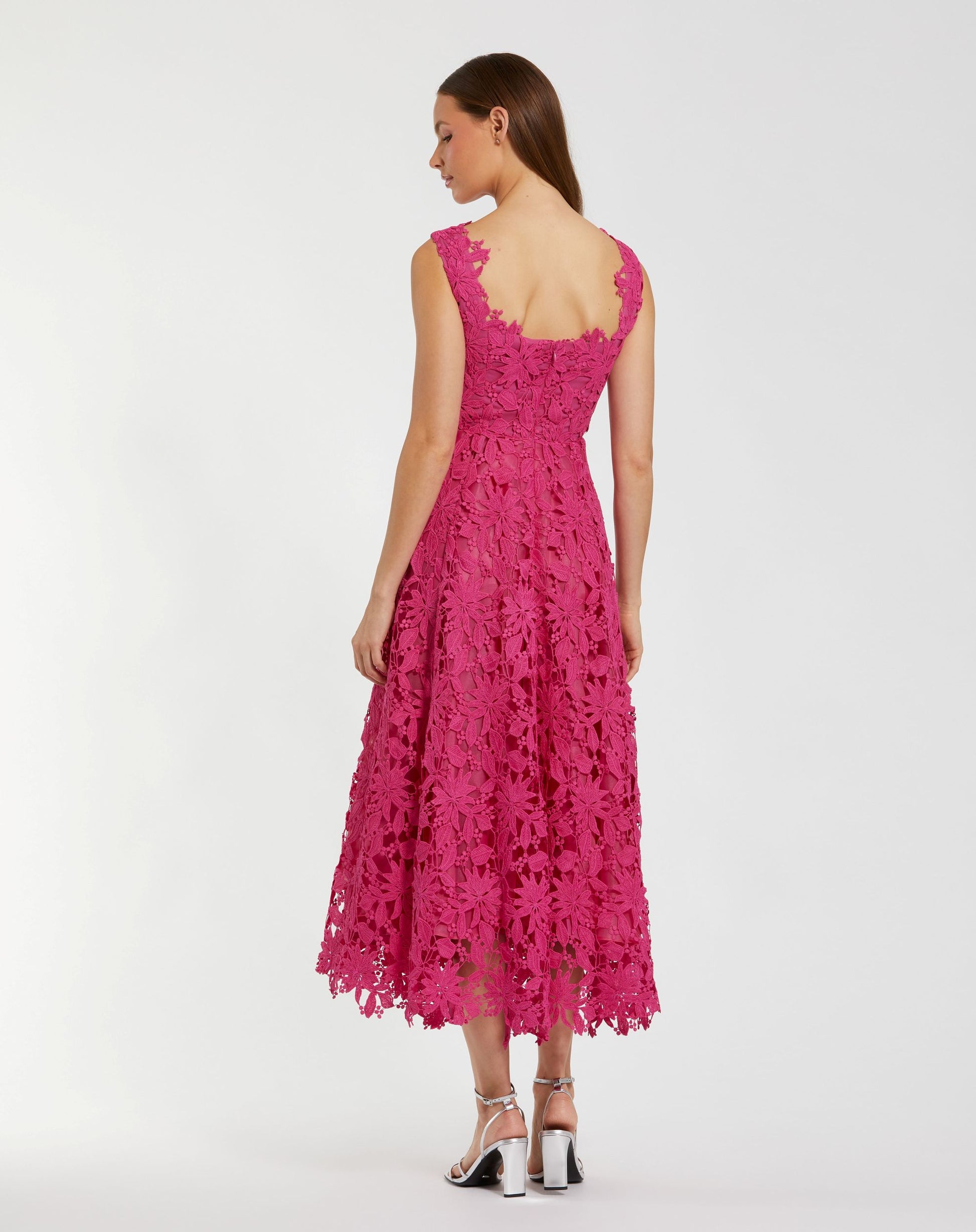 Pink Sleeveless Embroidered Lace A Line Midi Dress - Ieena for Mac Duggal