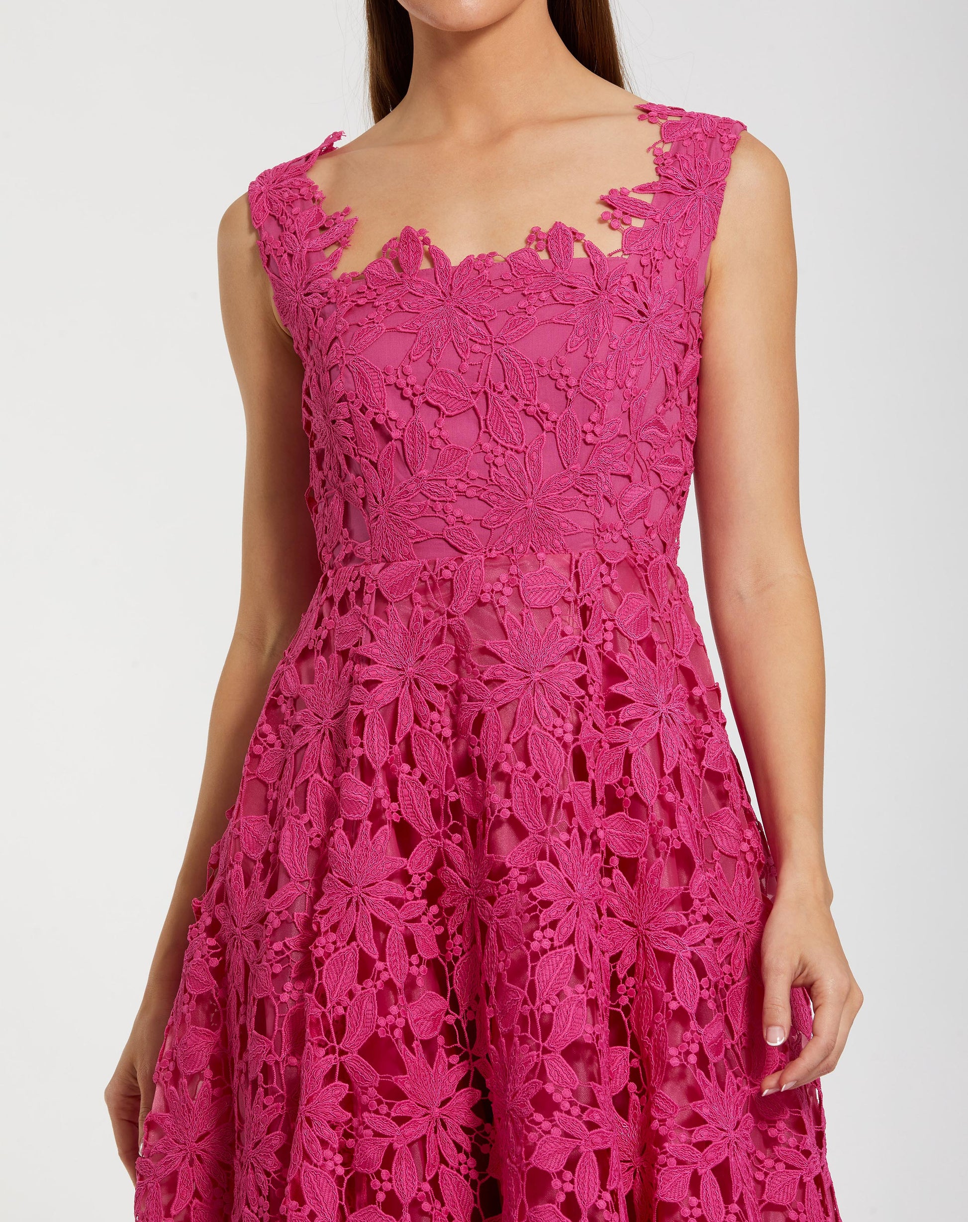 Pink Sleeveless Embroidered Lace A Line Midi Dress - Ieena for Mac Duggal