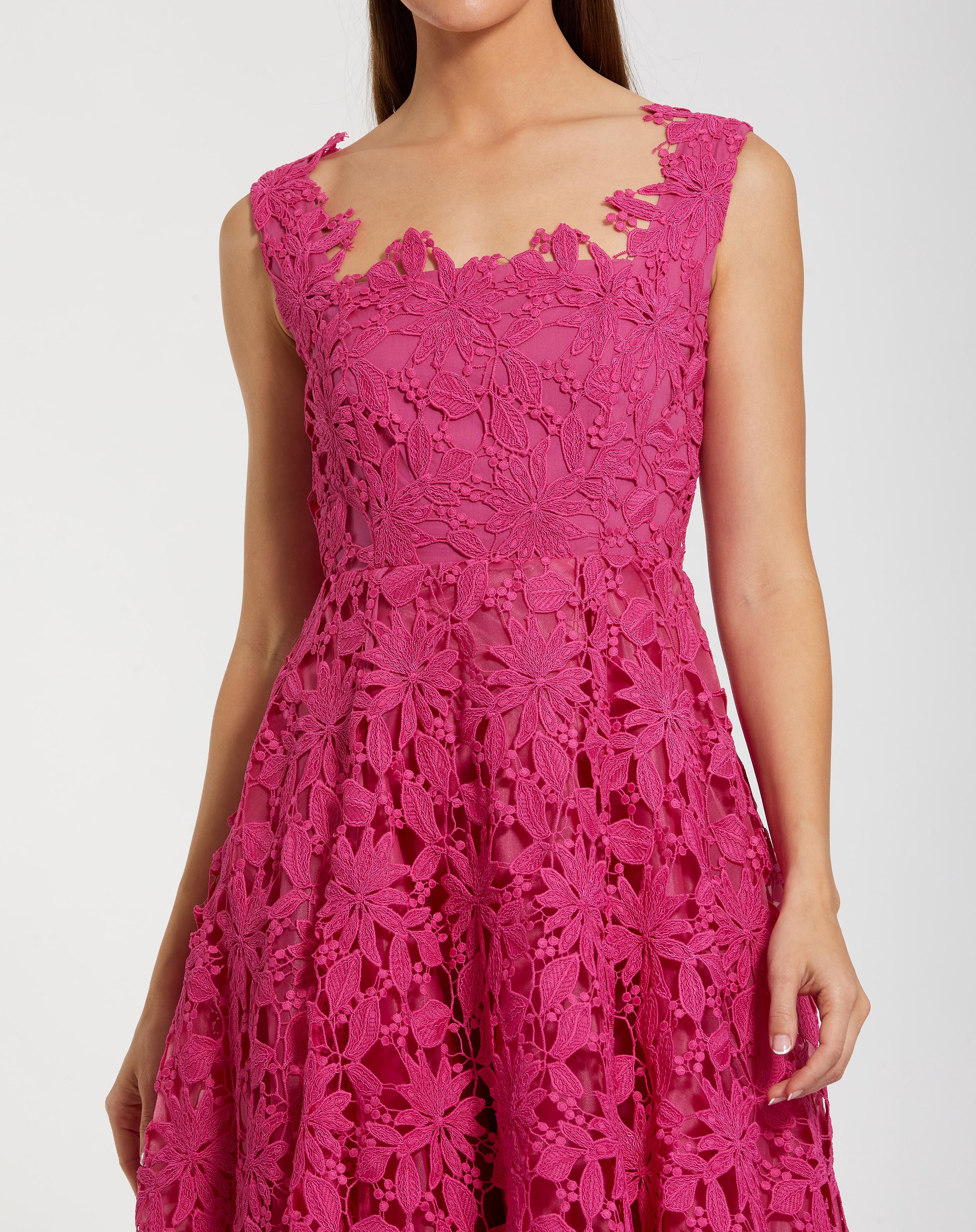 Pink Sleeveless Embroidered Lace A Line Midi Dress - Ieena for Mac Duggal