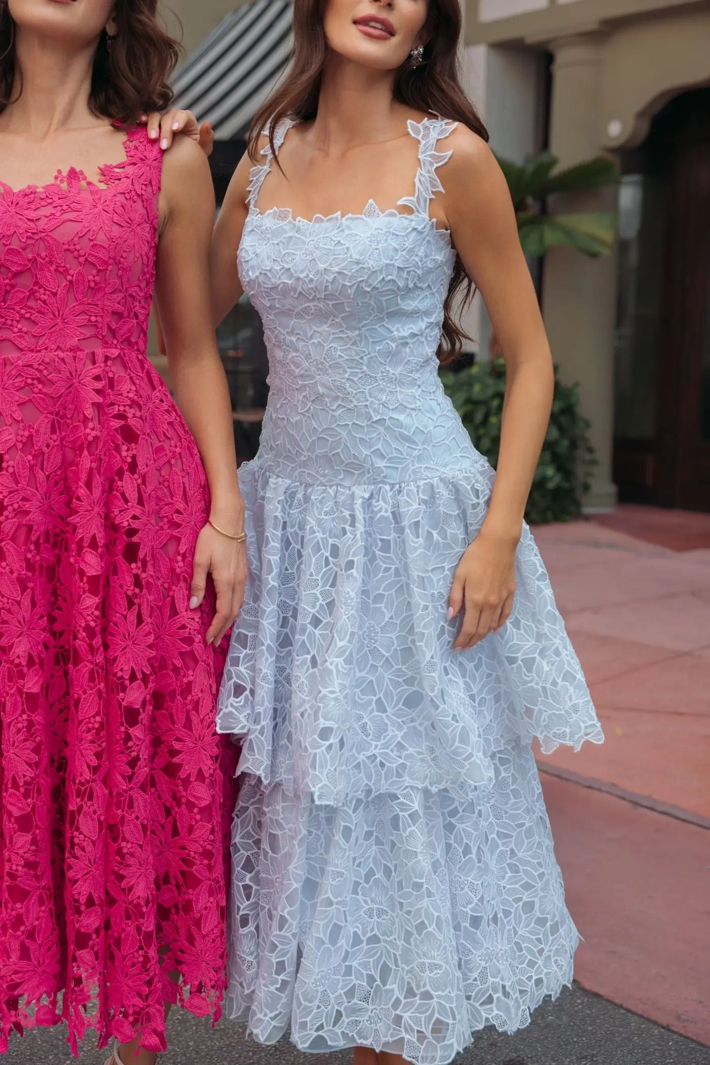 Mac Duggal Sleeveless Square Neck Lace A-Line Midi Dress