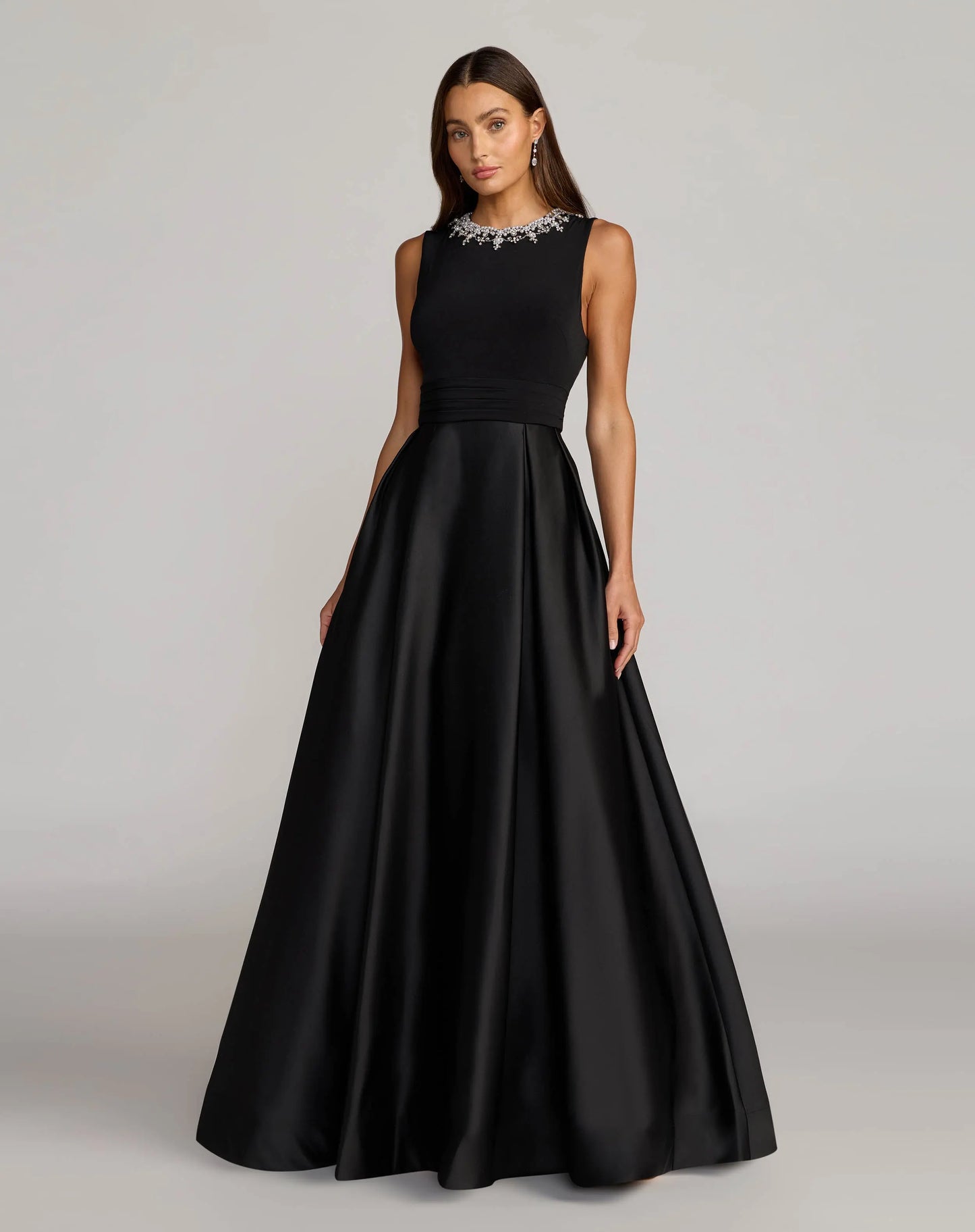 Black Embellished High Neck Sleeveless A Line Gown | Mac Duggal Black Embellished High Neck Sleeveless A Line Gown | Mac Duggal