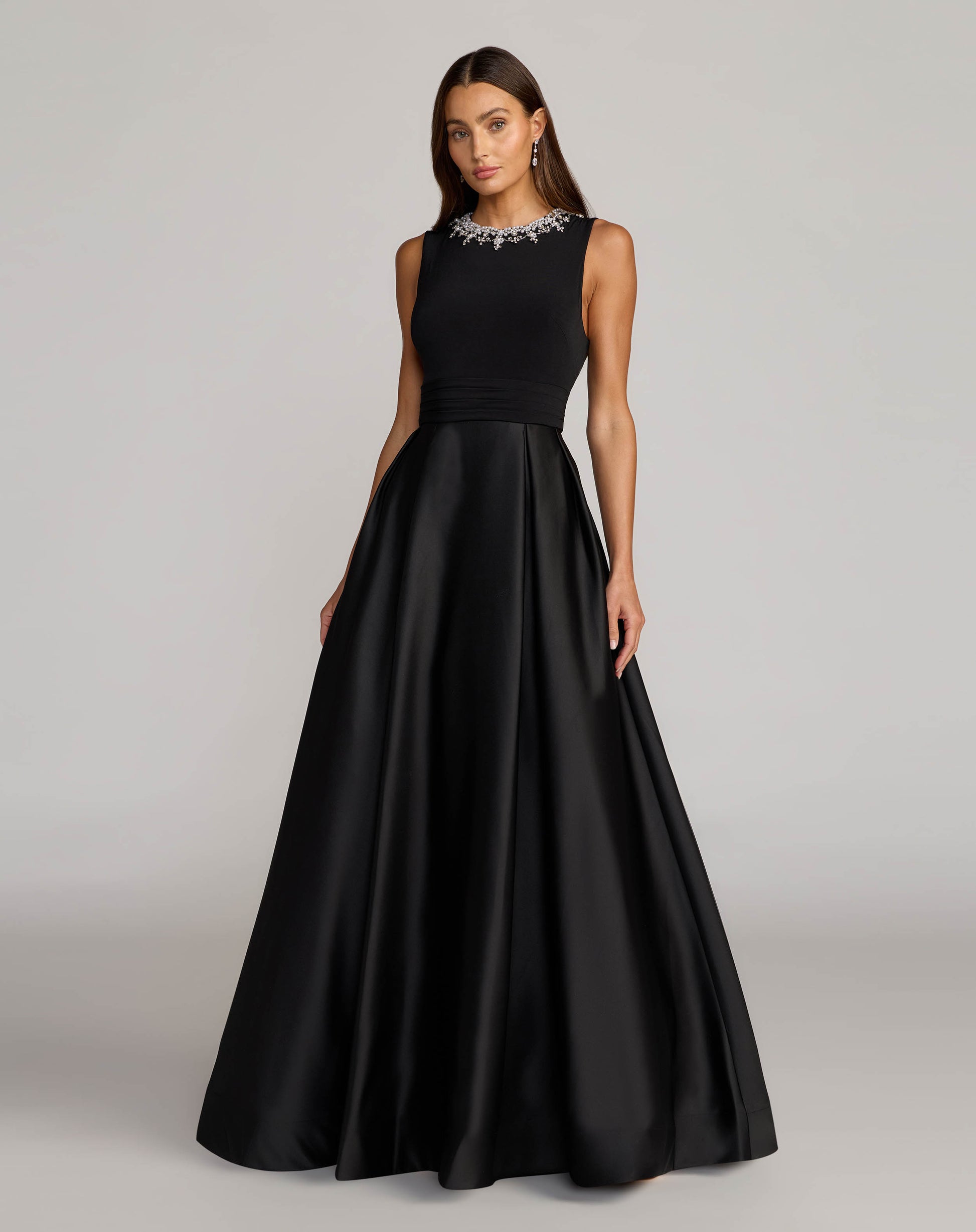 Black Embellished High Neck Sleeveless A Line Gown - Ieena for Mac Duggal