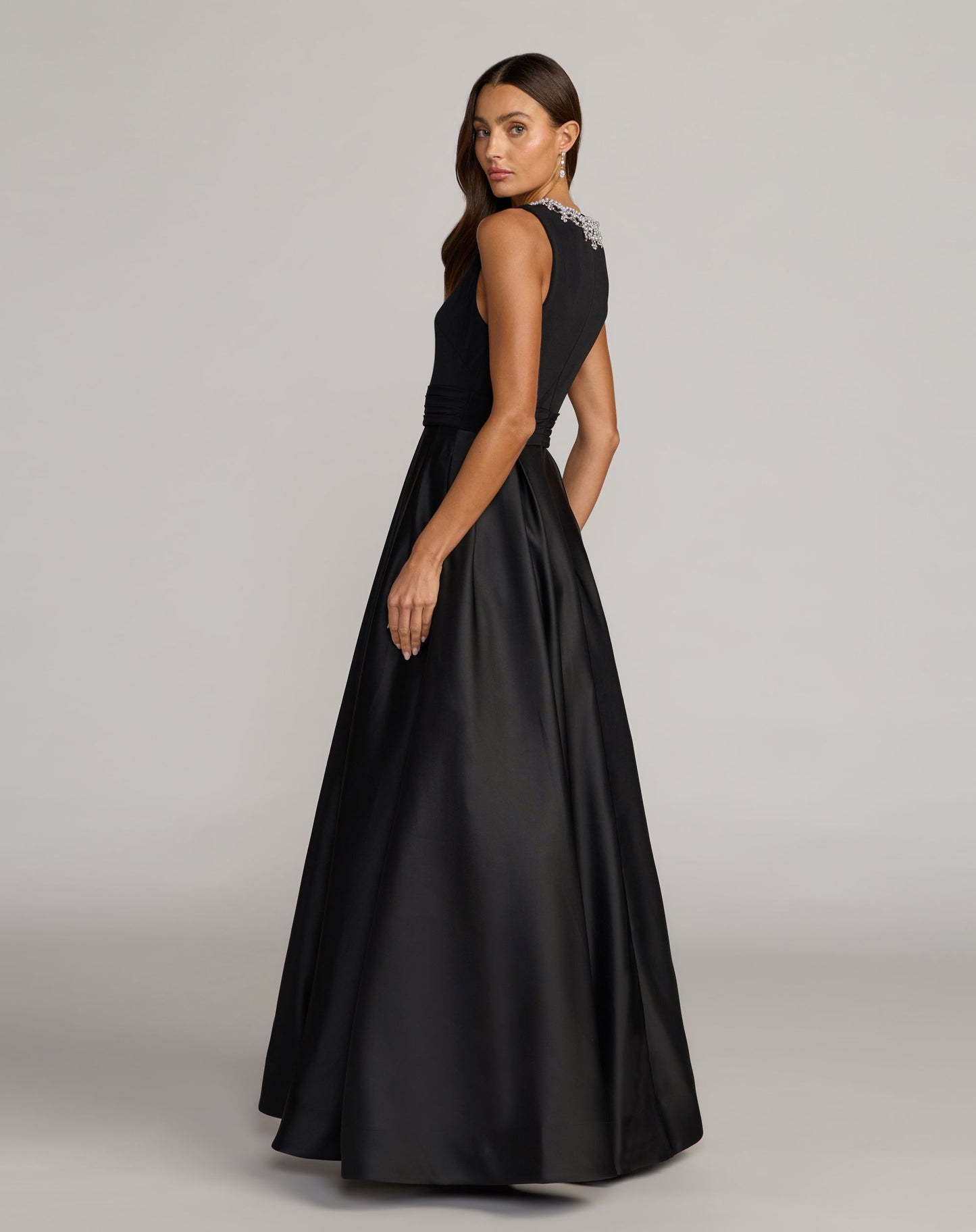 Black Embellished High Neck Sleeveless A Line Gown - Ieena for Mac Duggal