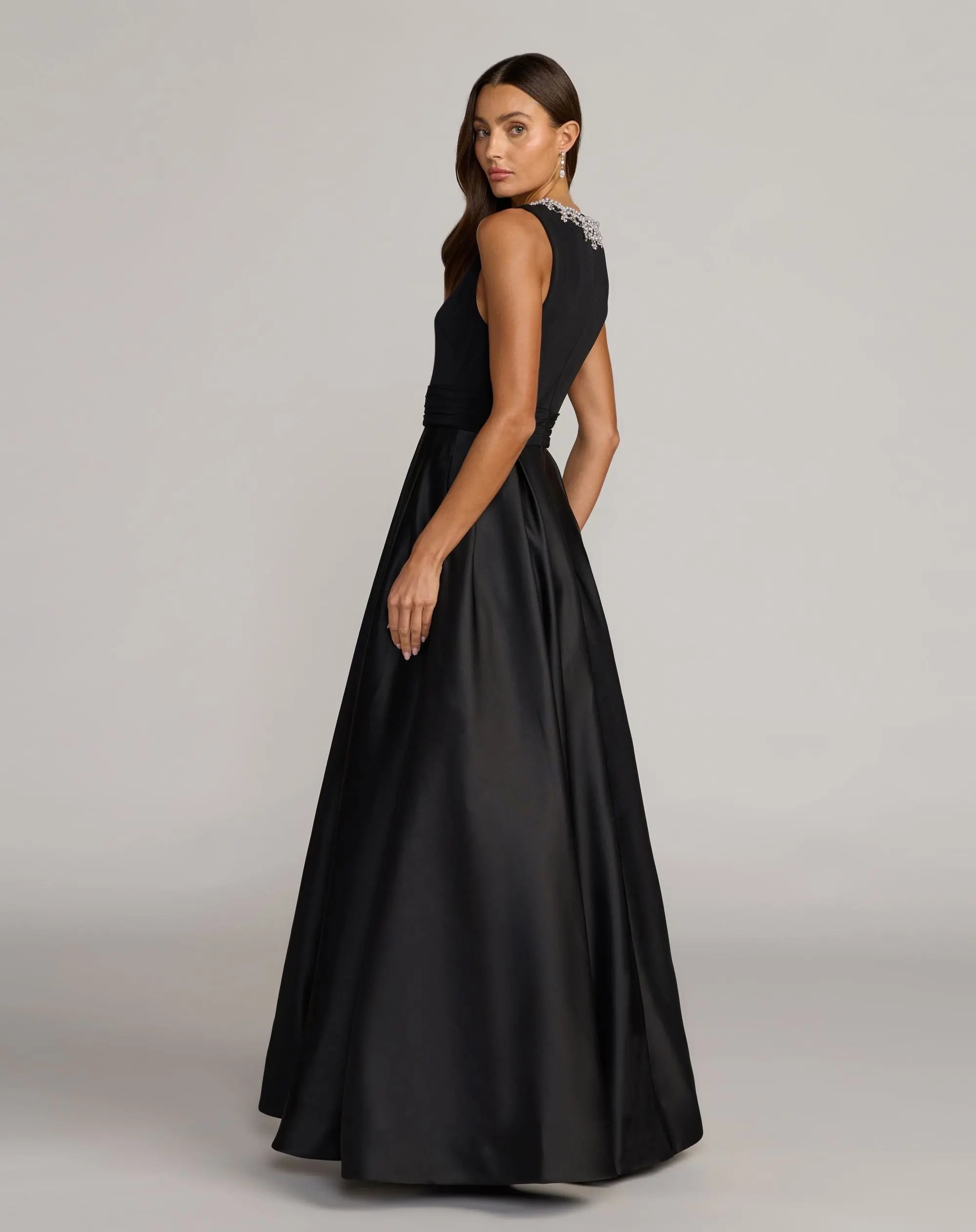 Black Embellished High Neck Sleeveless A Line Gown - Ieena for Mac Duggal