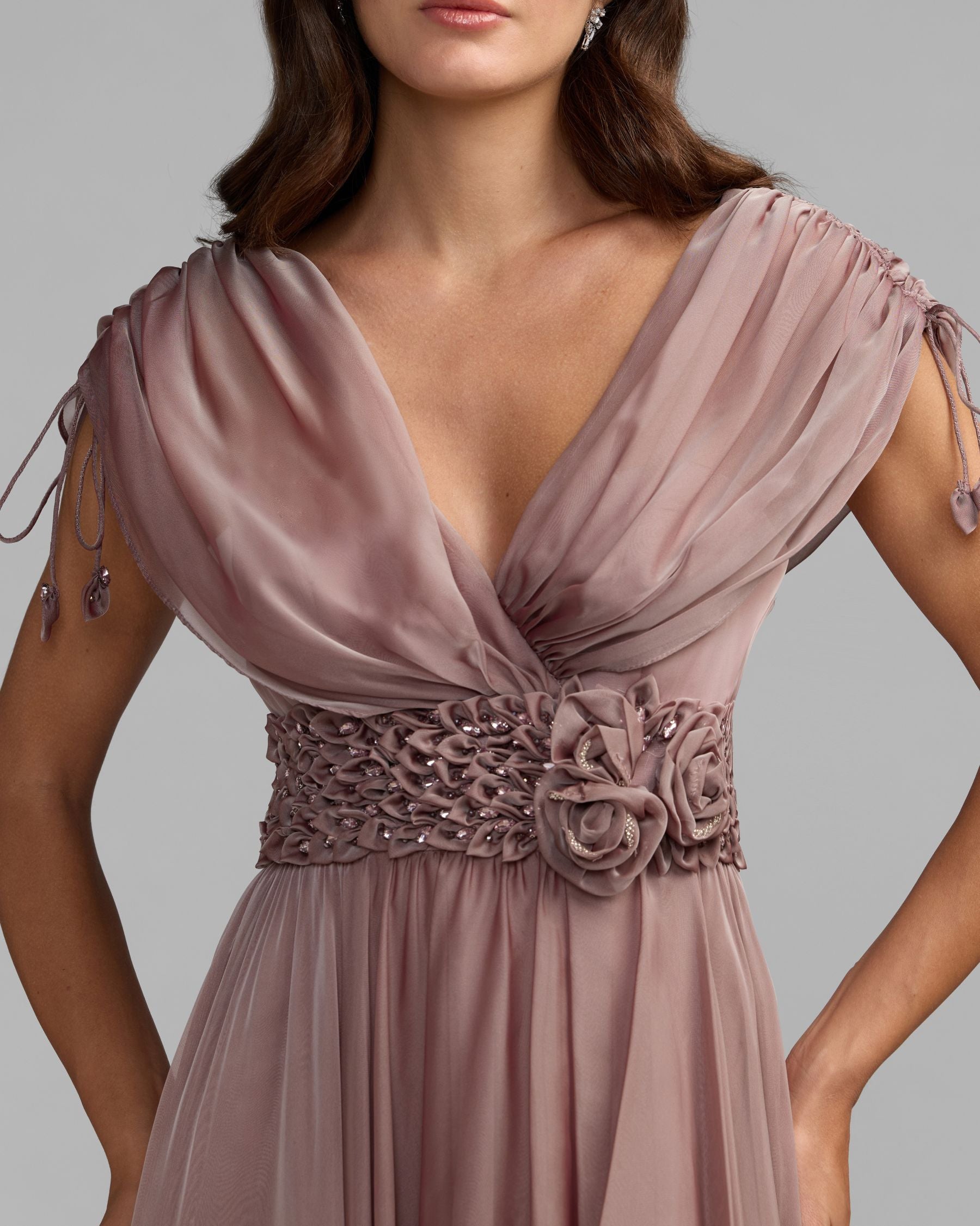 Purple Crystal Floral Waist Chiffon Gown Mac Duggal