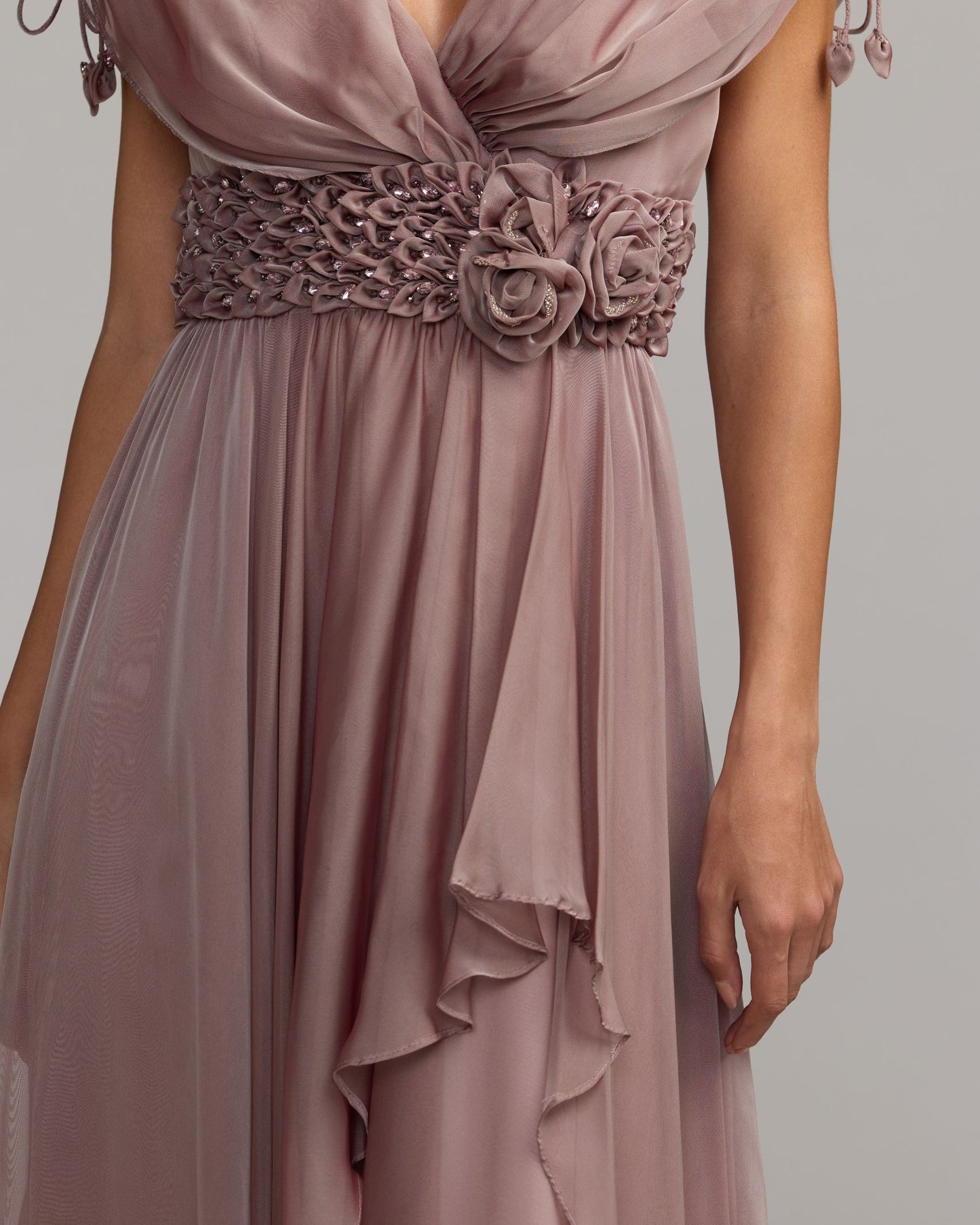Purple Crystal Floral Waist Chiffon Gown Mac Duggal
