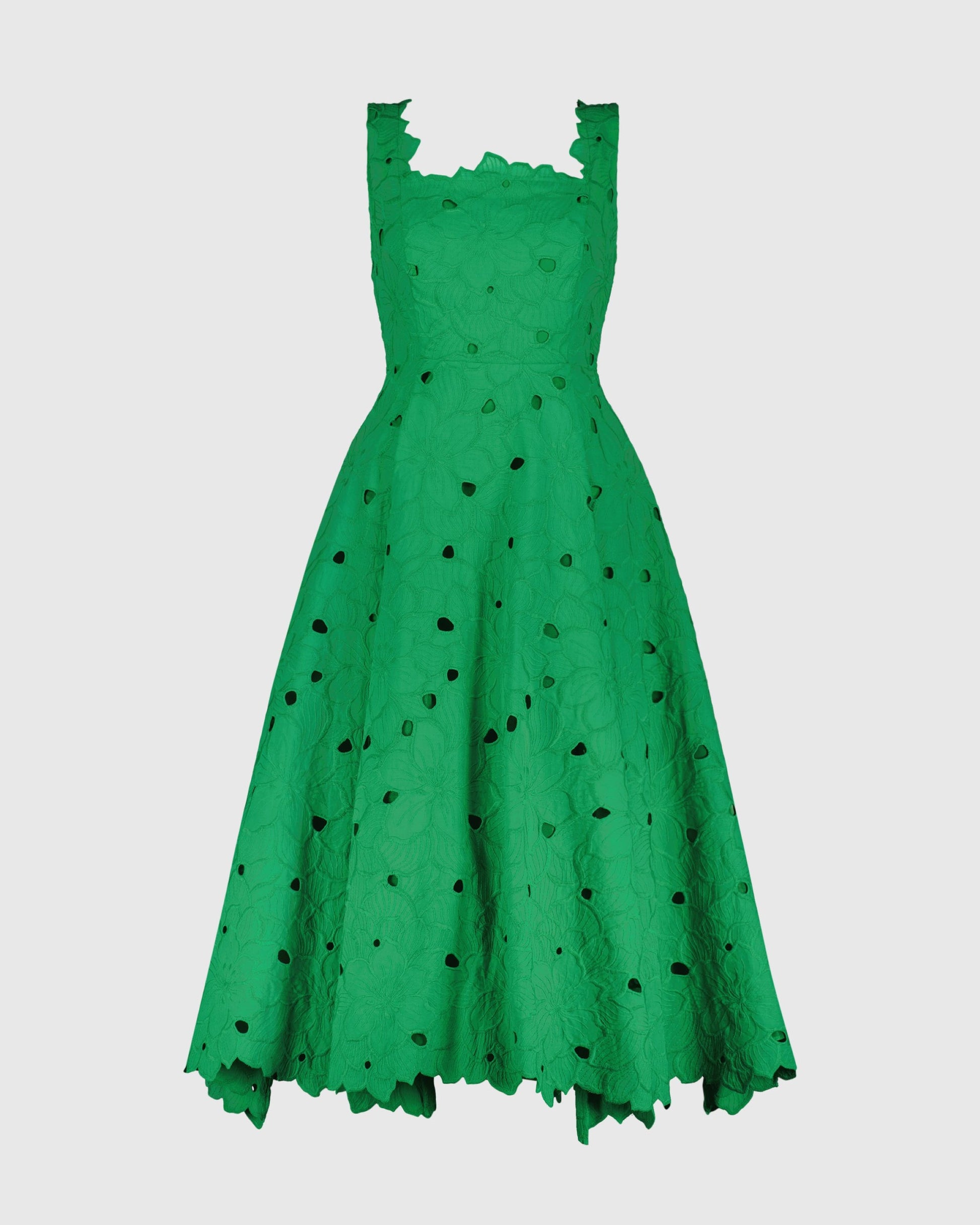 Green Embroidered Floral A Line Sleeveless Midi Dress Mac Duggal