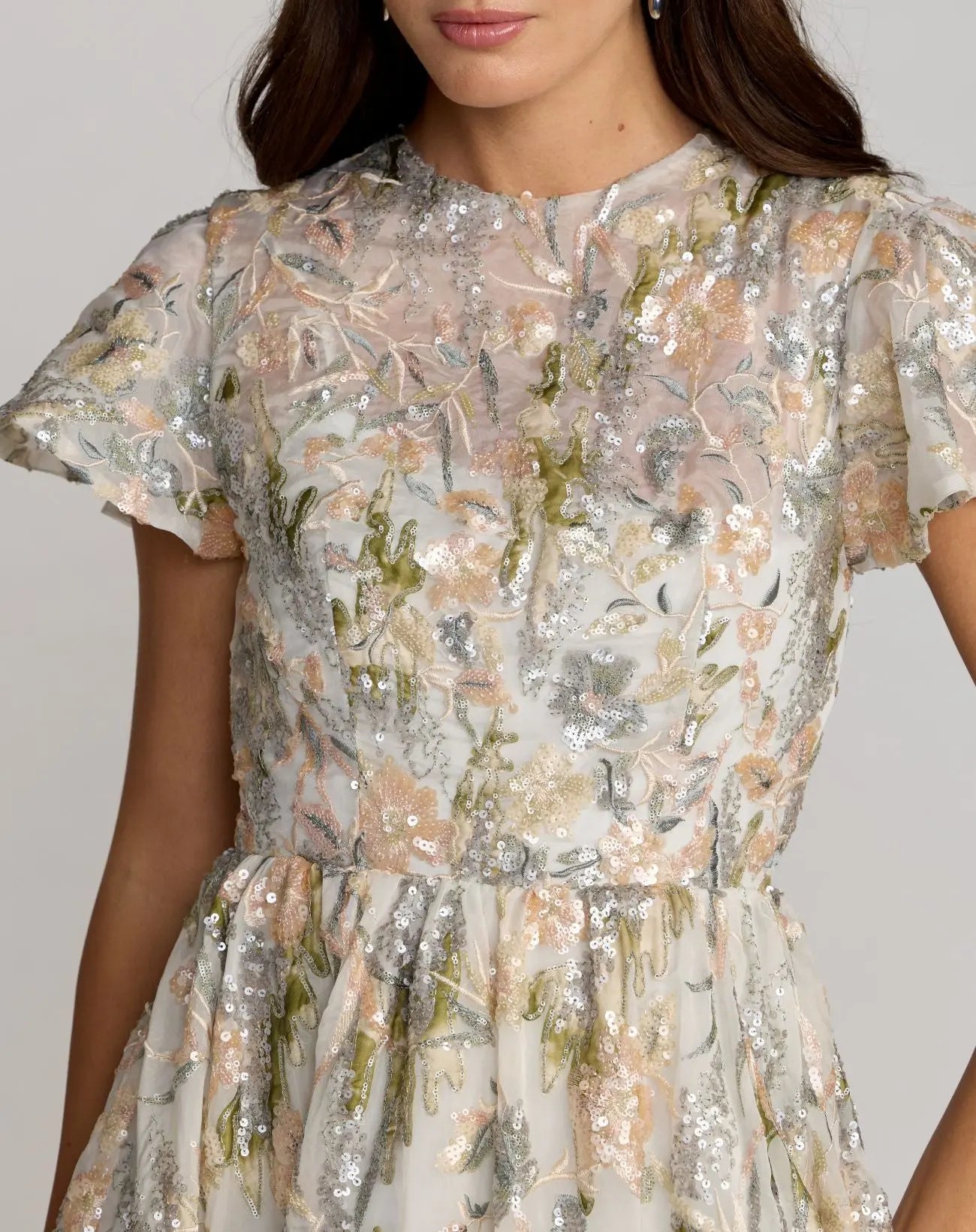 Multicolor Flutter Sleeve Sequin A-Line Midi Dress - Mac Duggal