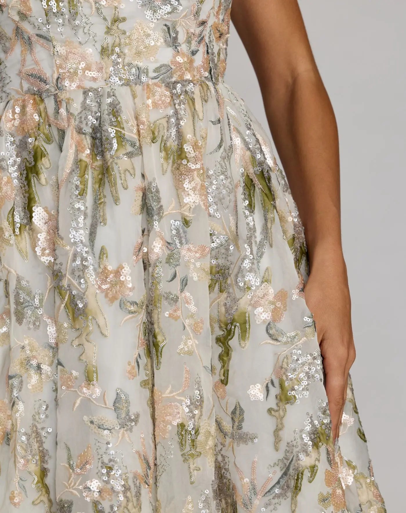 Multicolor Flutter Sleeve Sequin A-Line Midi Dress - Mac Duggal