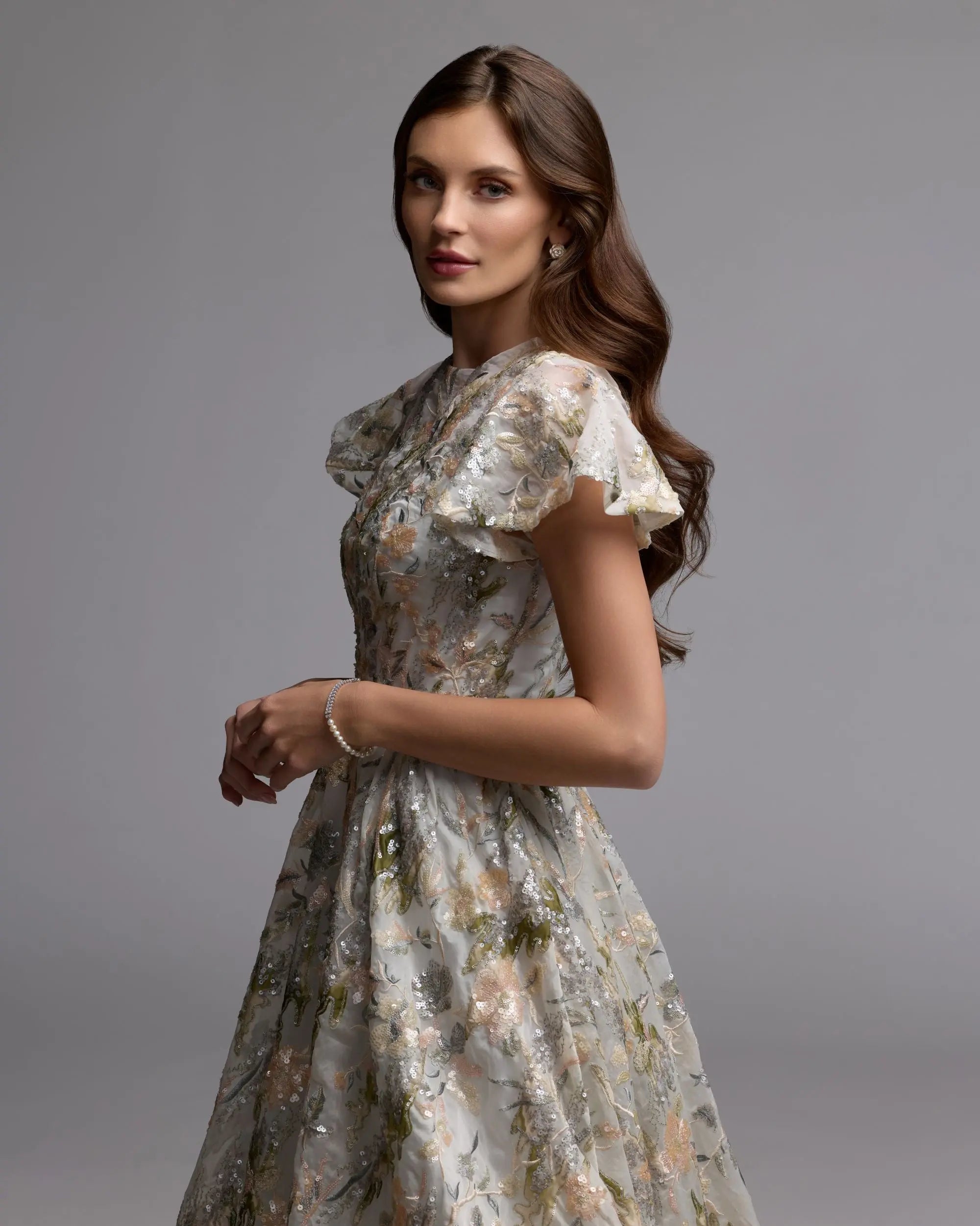 Multicolor Flutter Sleeve Sequin A-Line Midi Dress - Mac Duggal