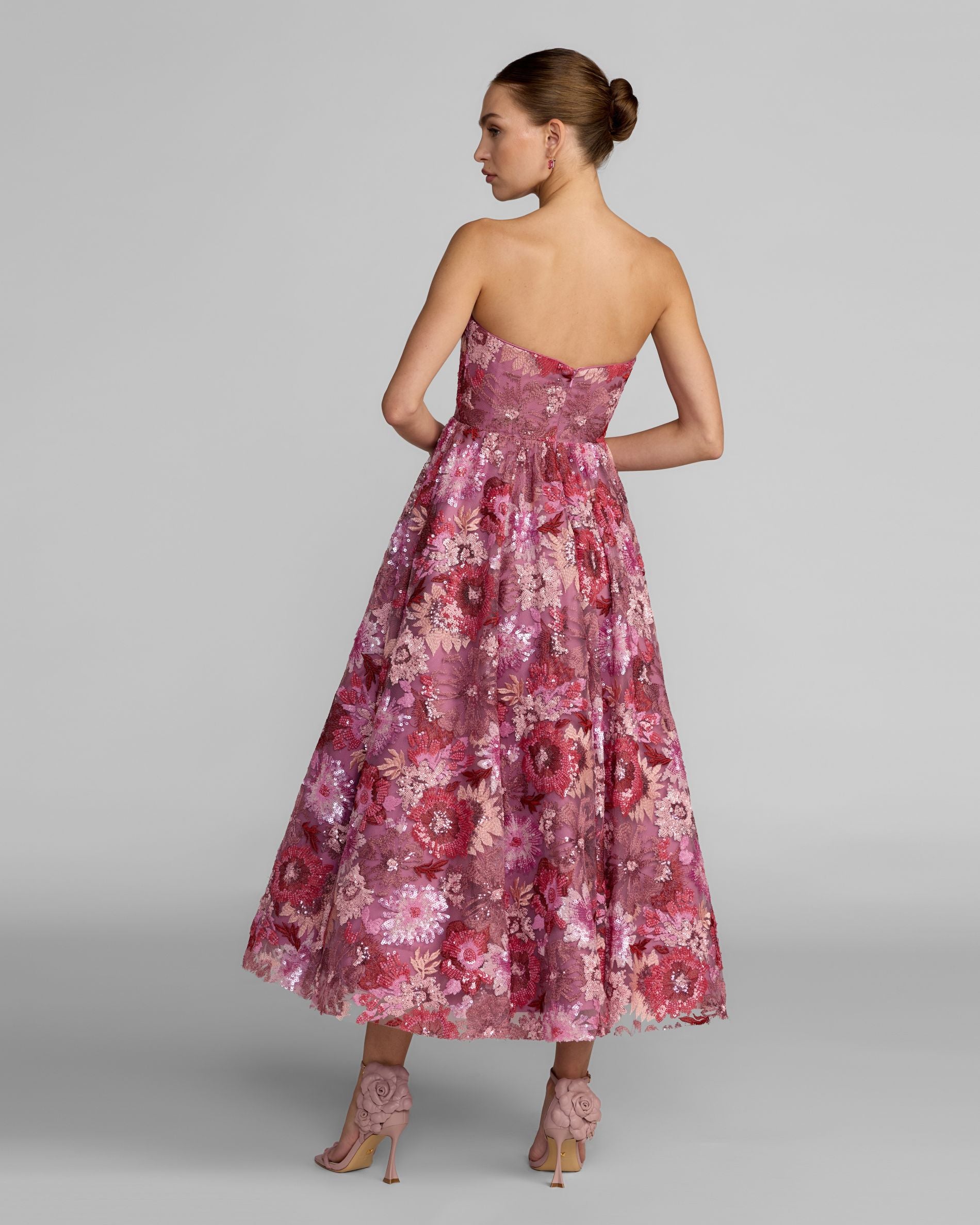 Purple Floral Sequin Strapless Midi Dress Mac Duggal