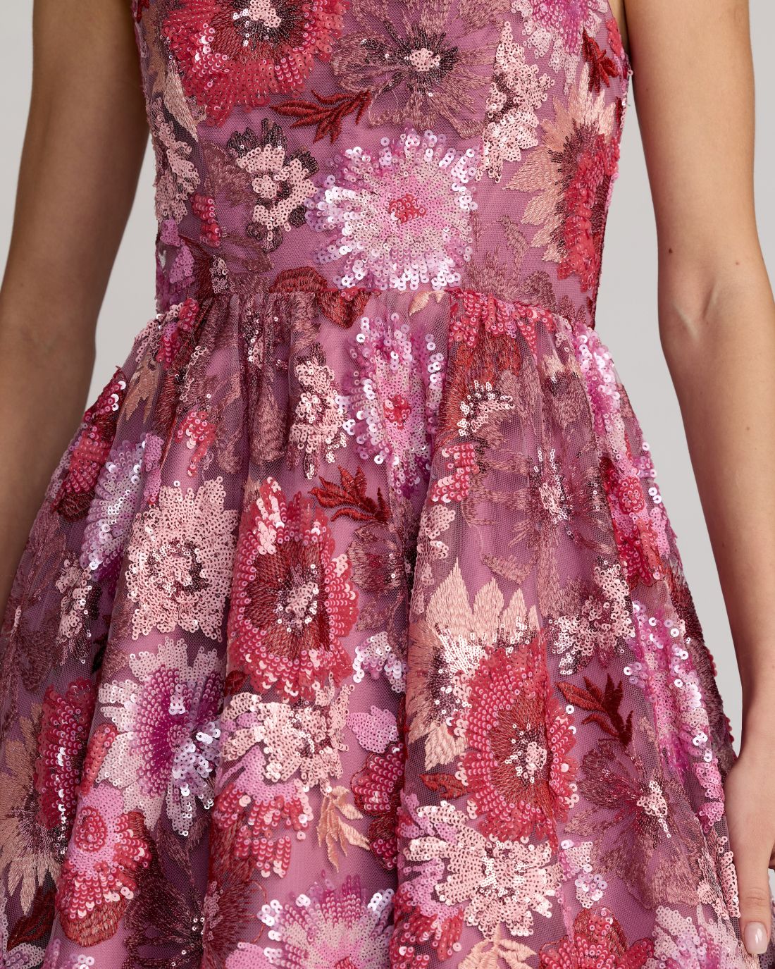 Purple Floral Sequin Strapless Midi Dress Mac Duggal