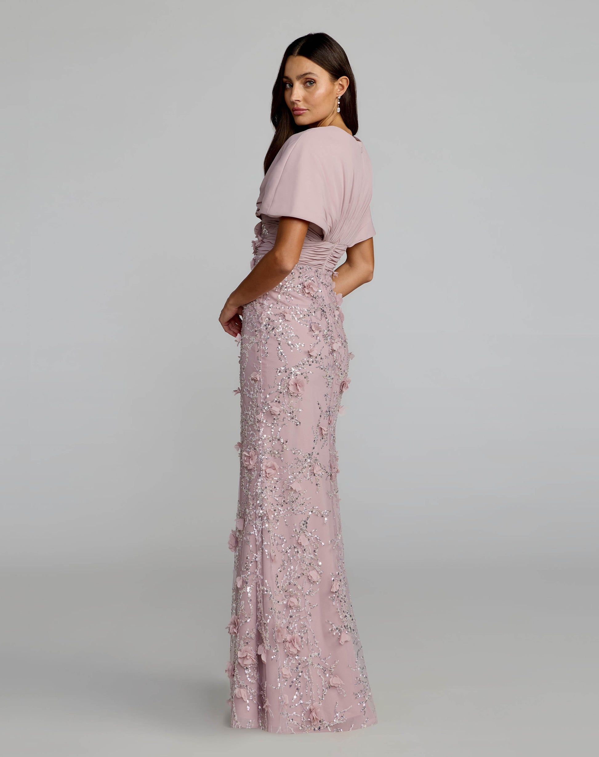 Purple Embellished Draped Cape Sleeve Gown Mac Duggal