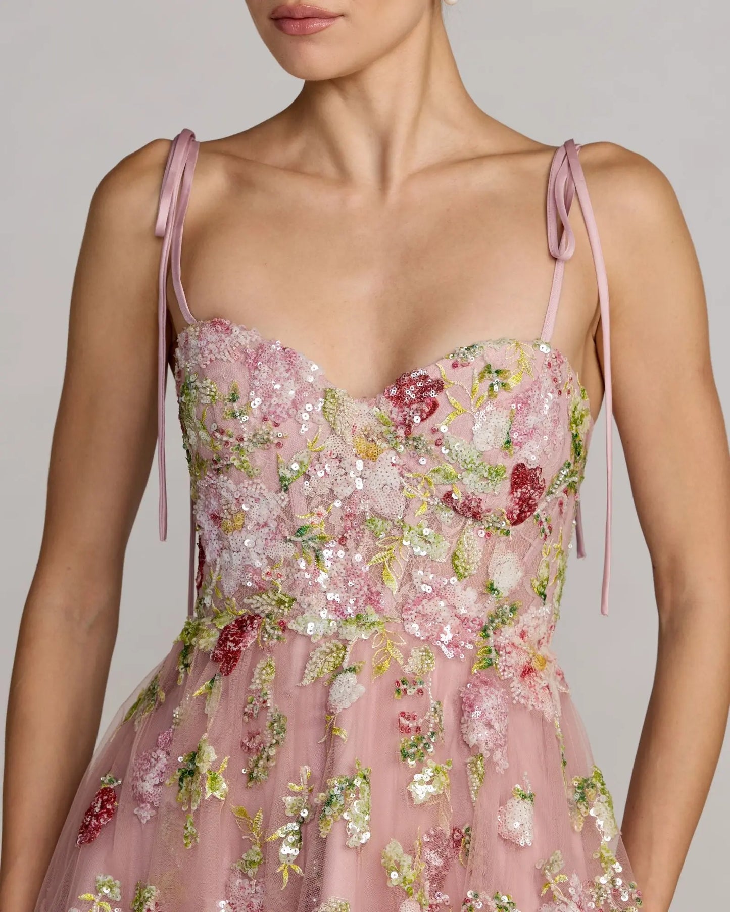 Pink Floral Embellished Tulle Ball Gown Mac Duggal