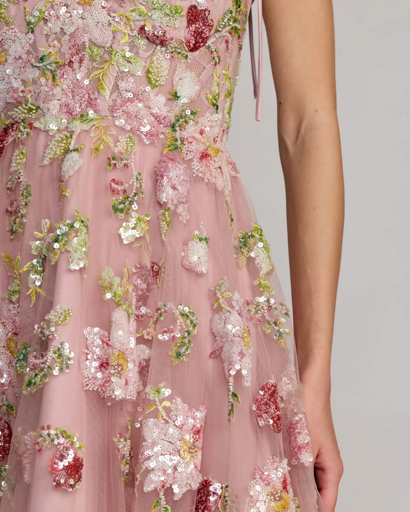 Pink Floral Embellished Tulle Ball Gown Mac Duggal