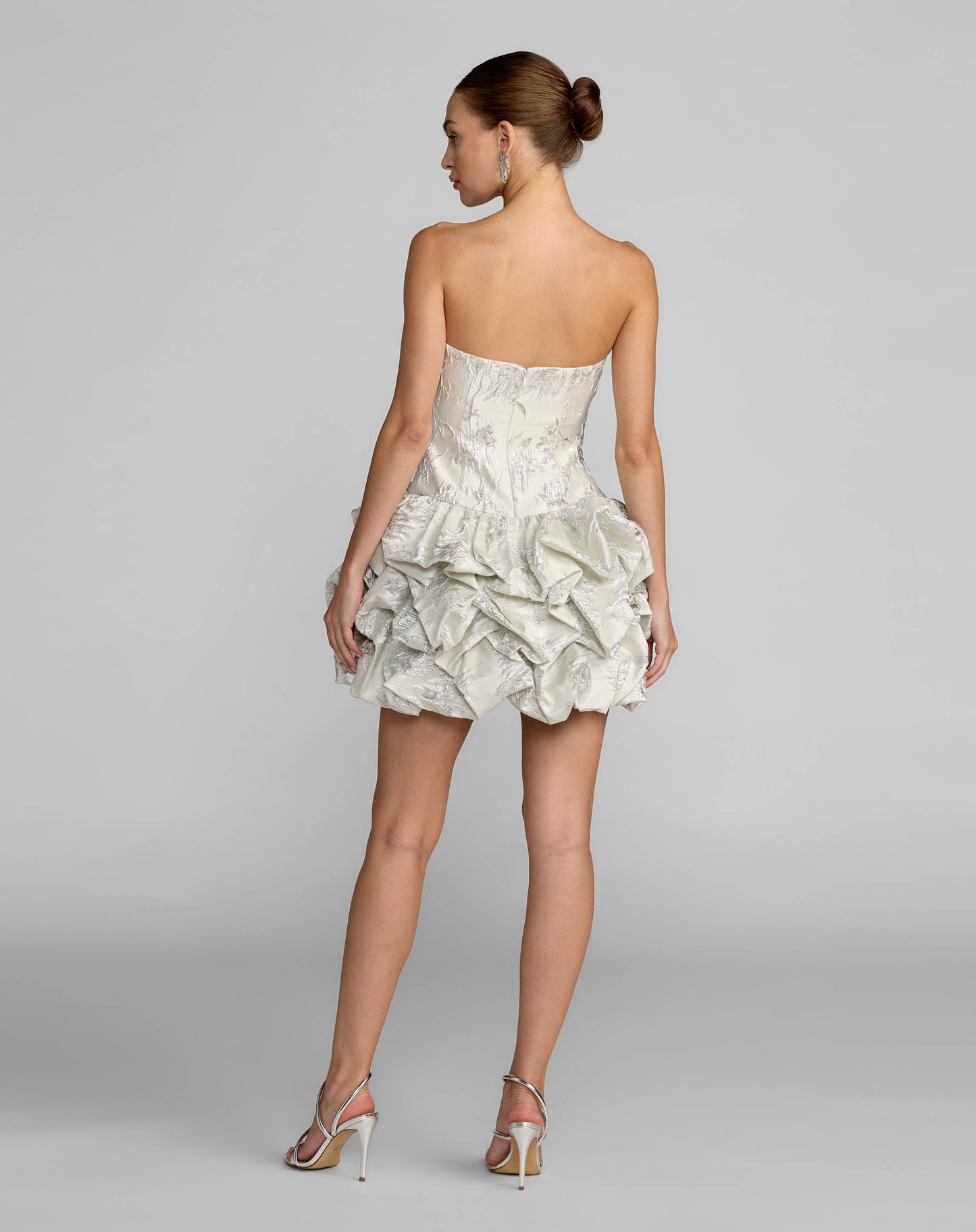Ivory Strapless Brocade Bubble Hem Mini Dress Mac Duggal
