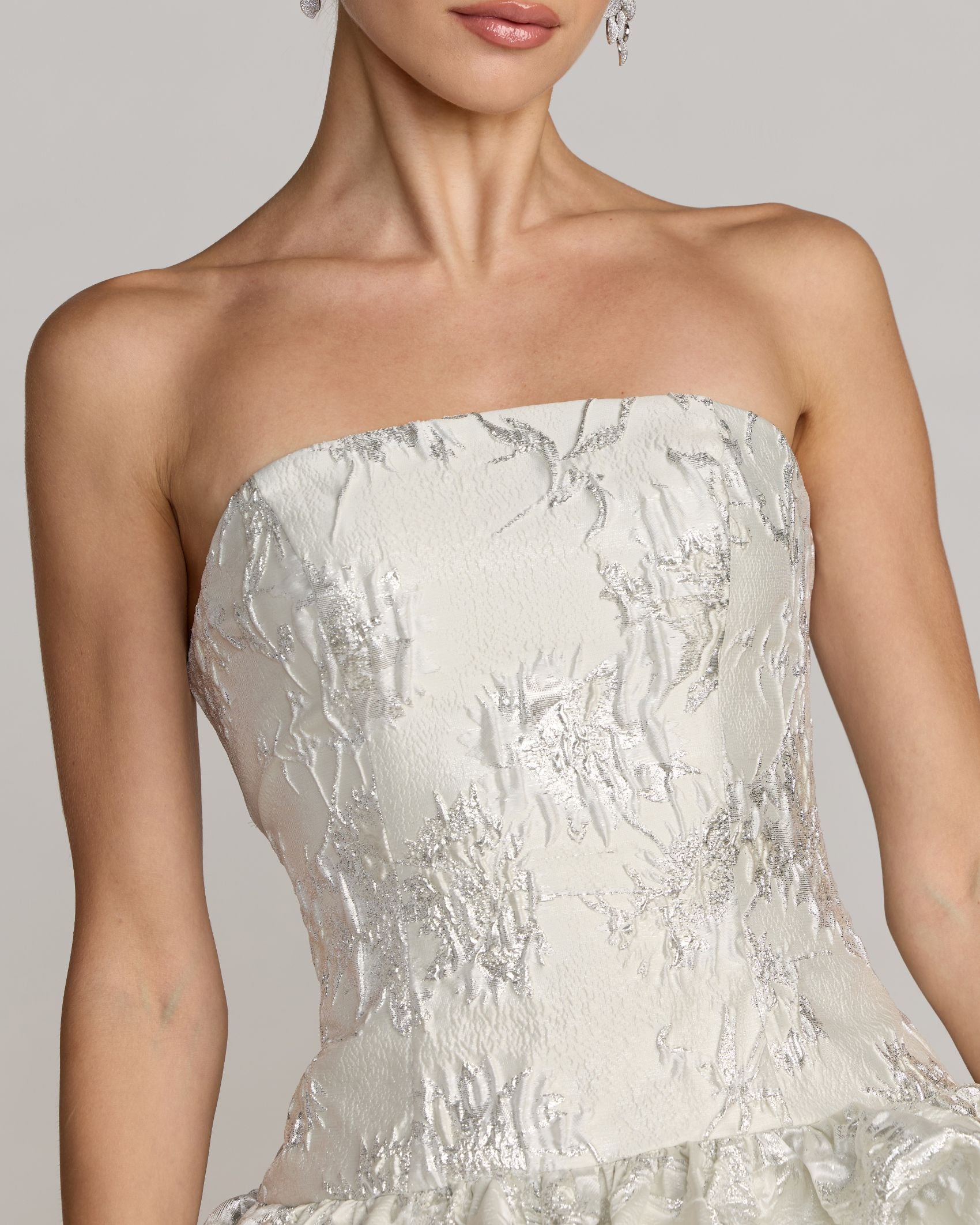 Ivory Strapless Brocade Bubble Hem Mini Dress Mac Duggal