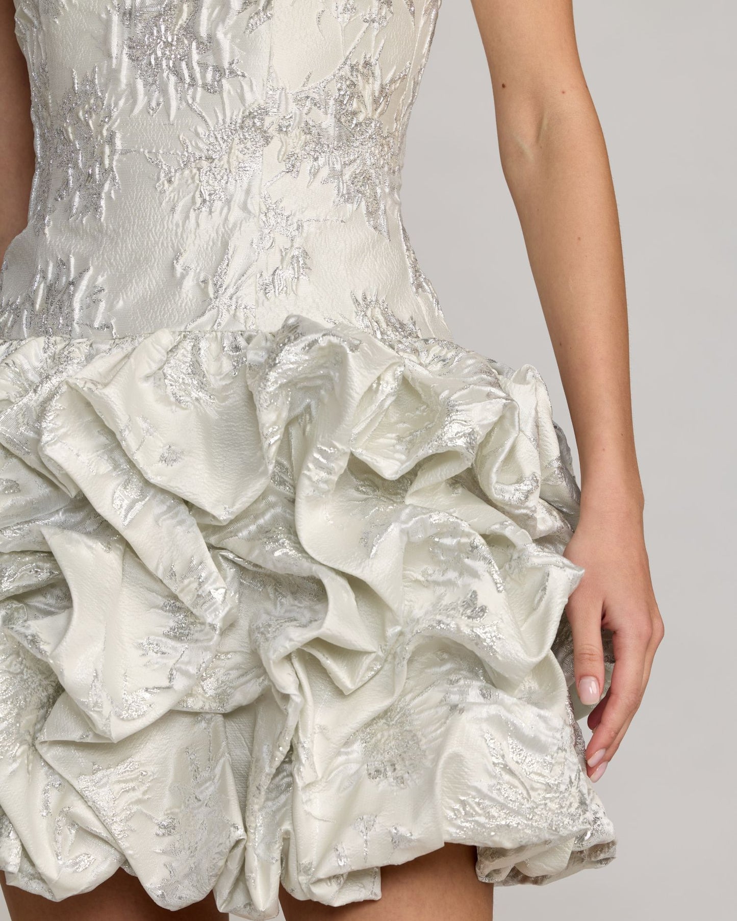 Ivory Strapless Brocade Bubble Hem Mini Dress Mac Duggal