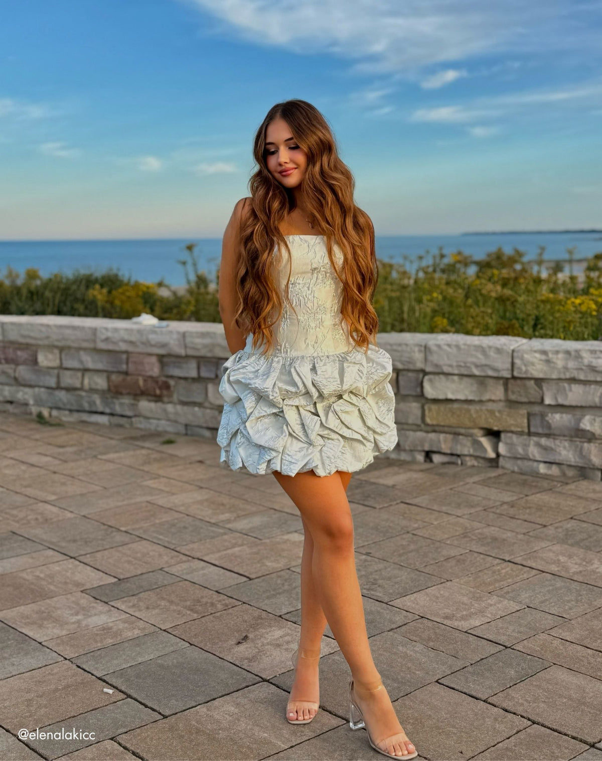 Ivory Strapless Brocade Bubble Hem Mini Dress Mac Duggal