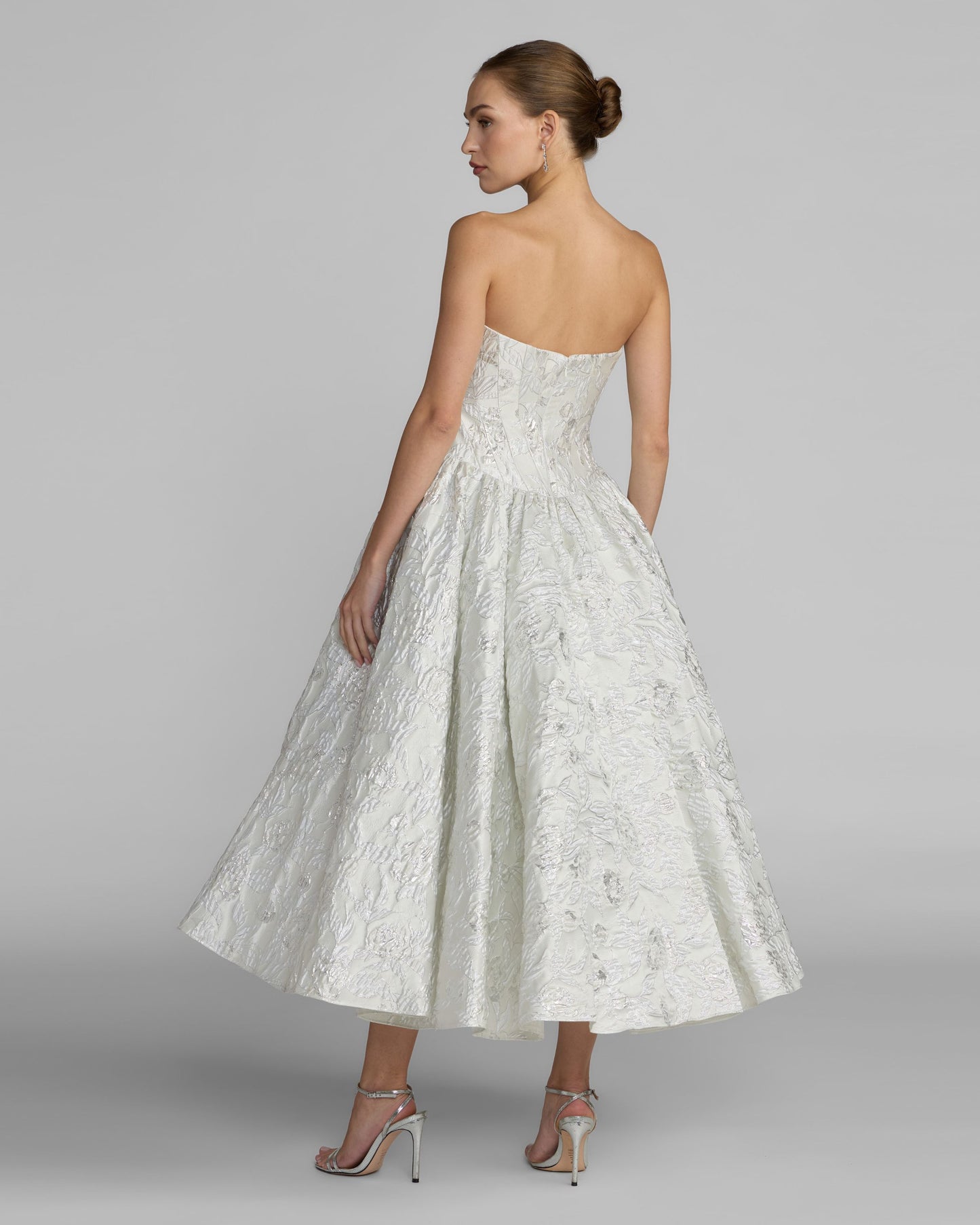Ivory Strapless Brocade Tea Length Dress Mac Duggal