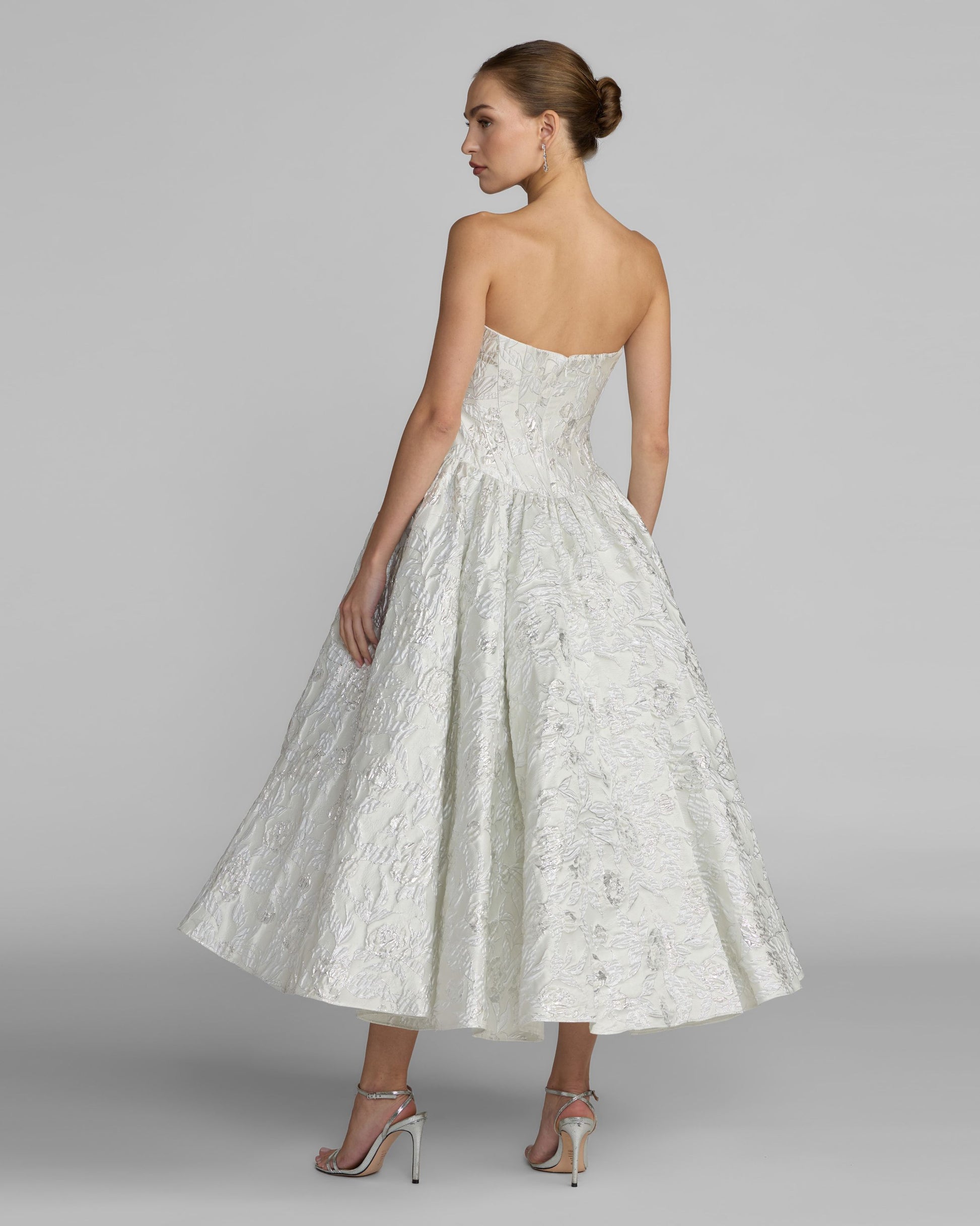 Ivory Strapless Brocade Tea Length Dress Mac Duggal
