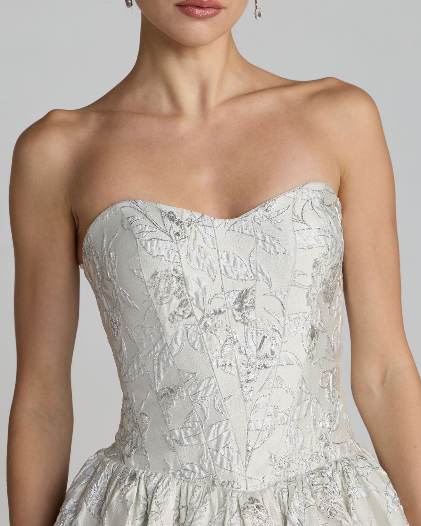 Ivory Strapless Brocade Tea Length Dress Mac Duggal