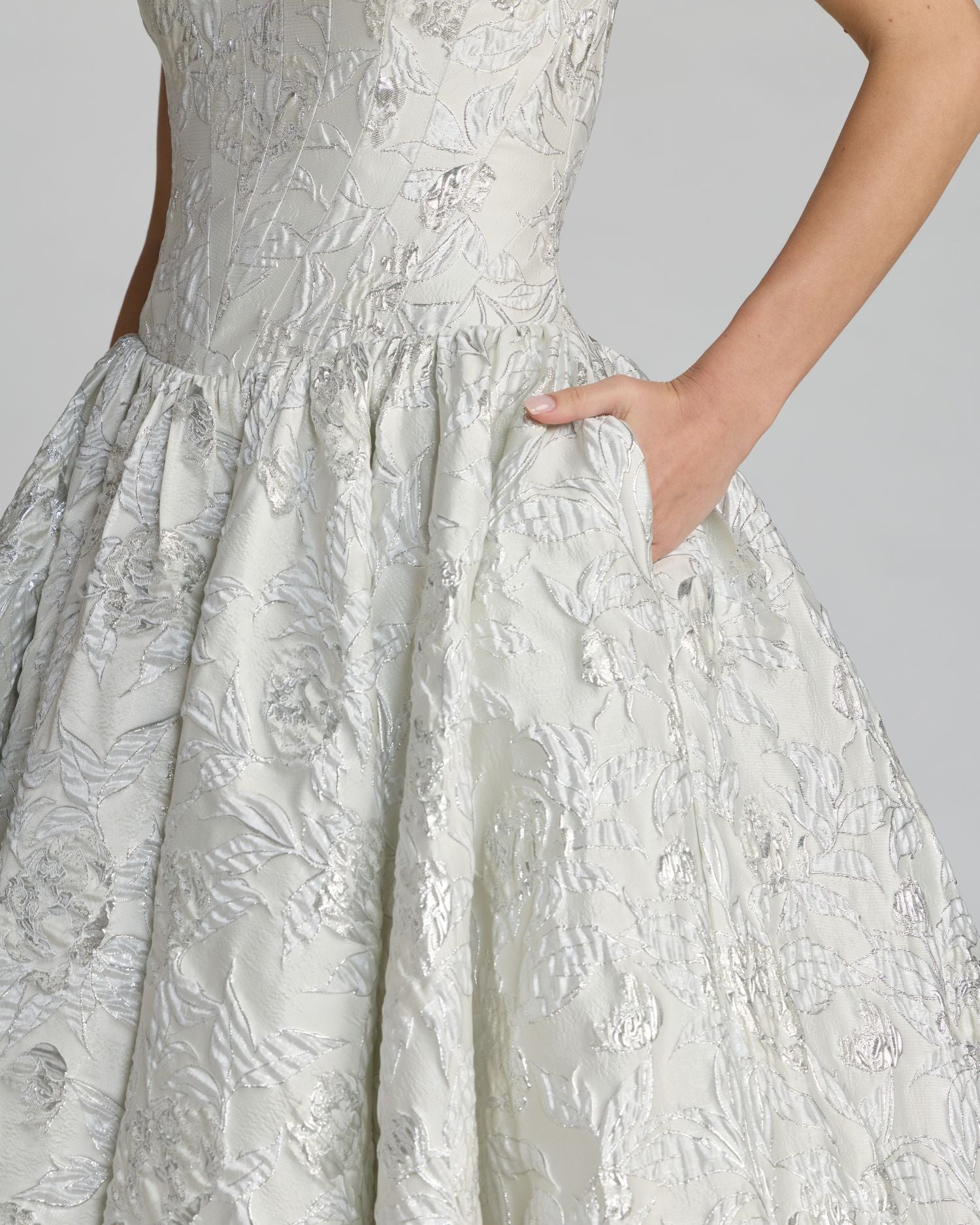 Ivory Strapless Brocade Tea Length Dress Mac Duggal