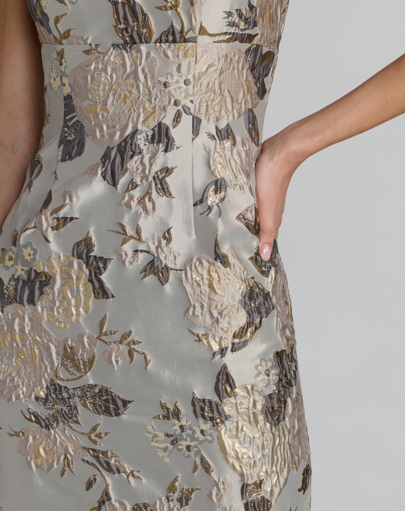 Silver Floral Square Neck Midi Dress - Mac Duggal