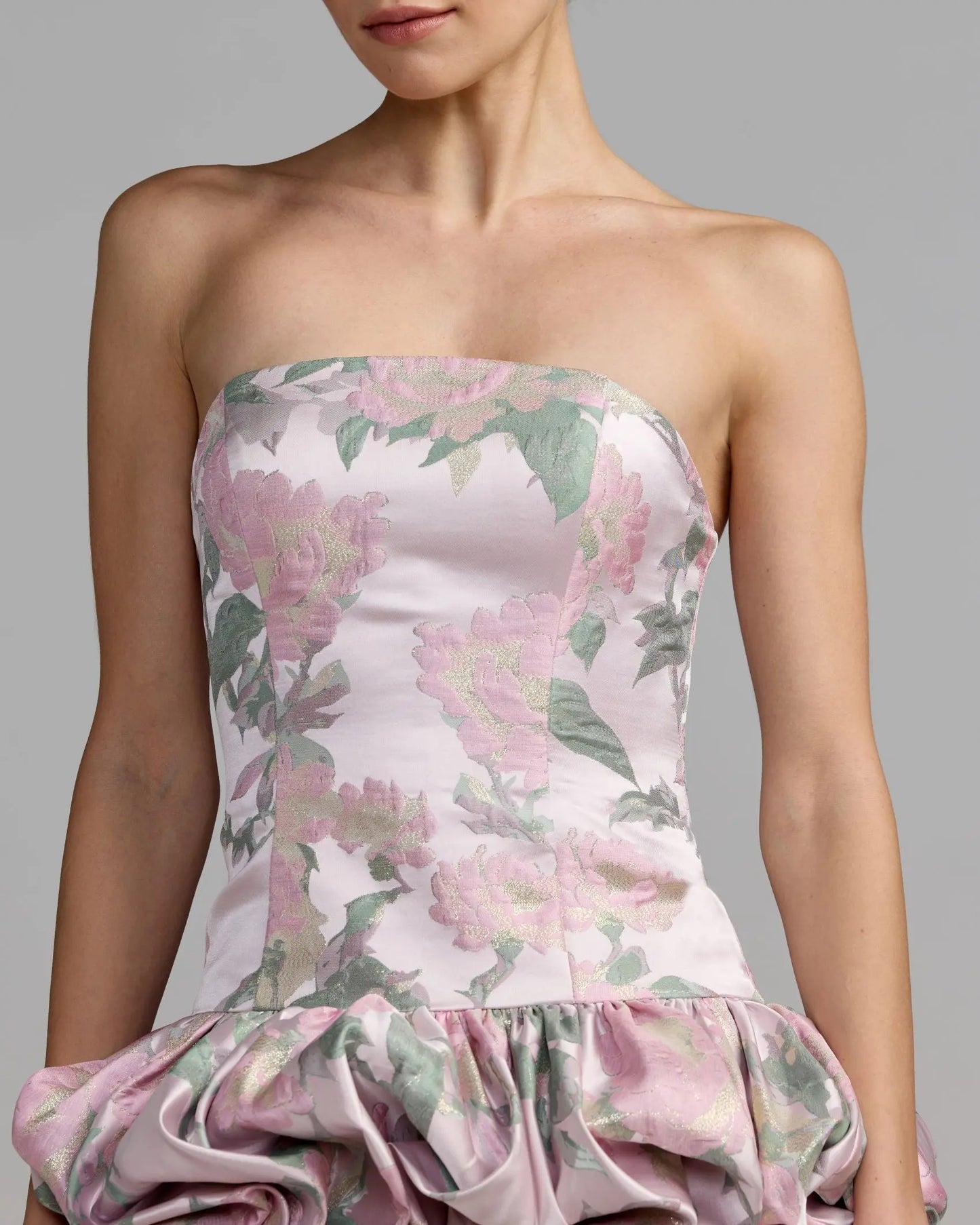 Purple Floral Strapless Bubble Hem Mini Dress Mac Duggal