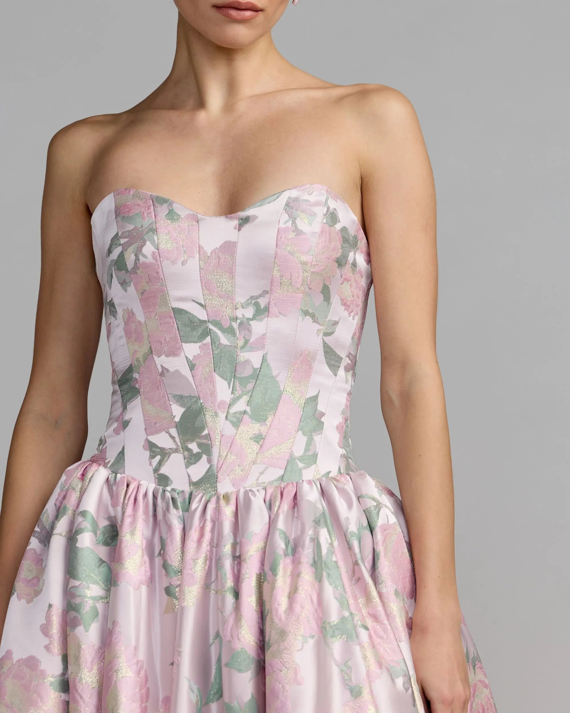 Pink Floral Strapless Ball Gown with Pockets Mac Duggal