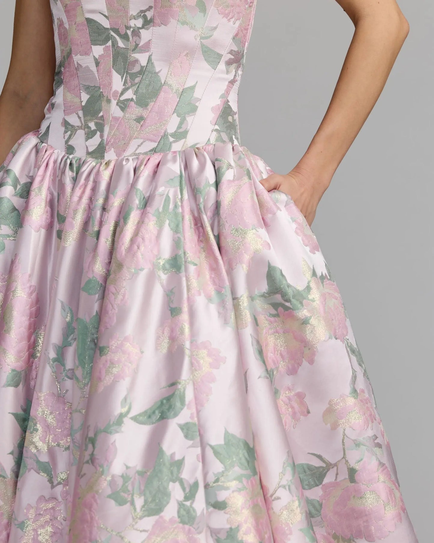 Pink Floral Strapless Ball Gown with Pockets Mac Duggal