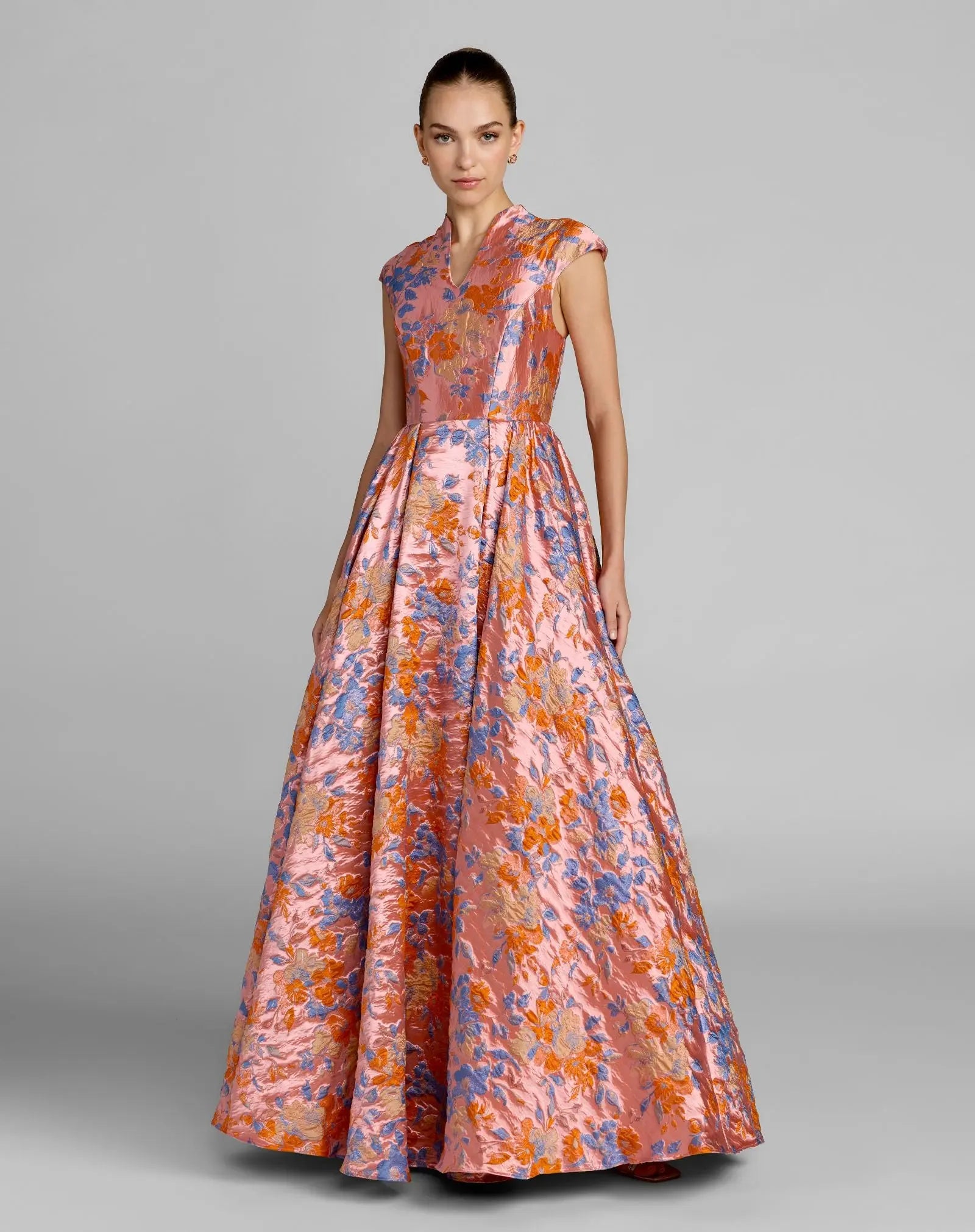 Pink Brocade Cap Sleeve Ball Gown - Mac Duggal