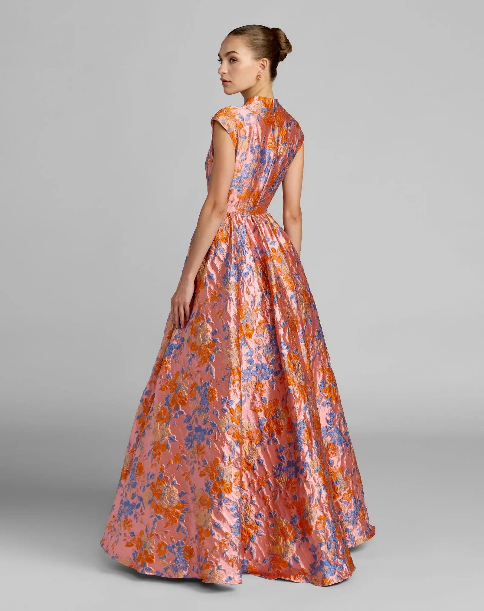 Pink Brocade Cap Sleeve Ball Gown - Mac Duggal
