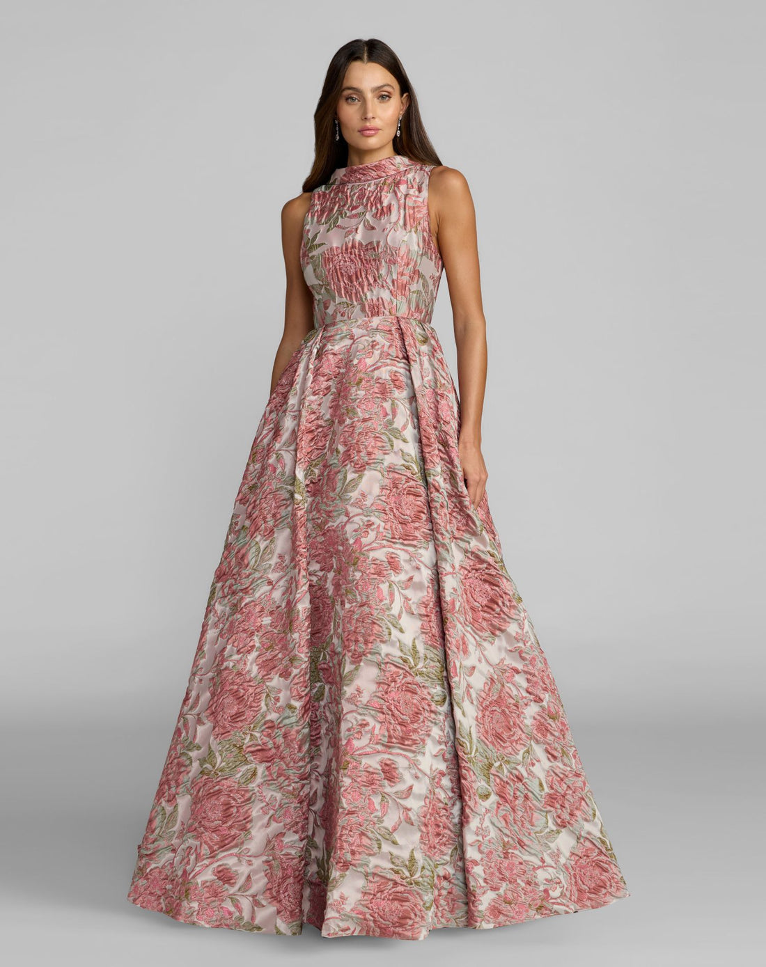 Pink Brocade Sleeveless V-Back Ball Gown  - Mac Duggal